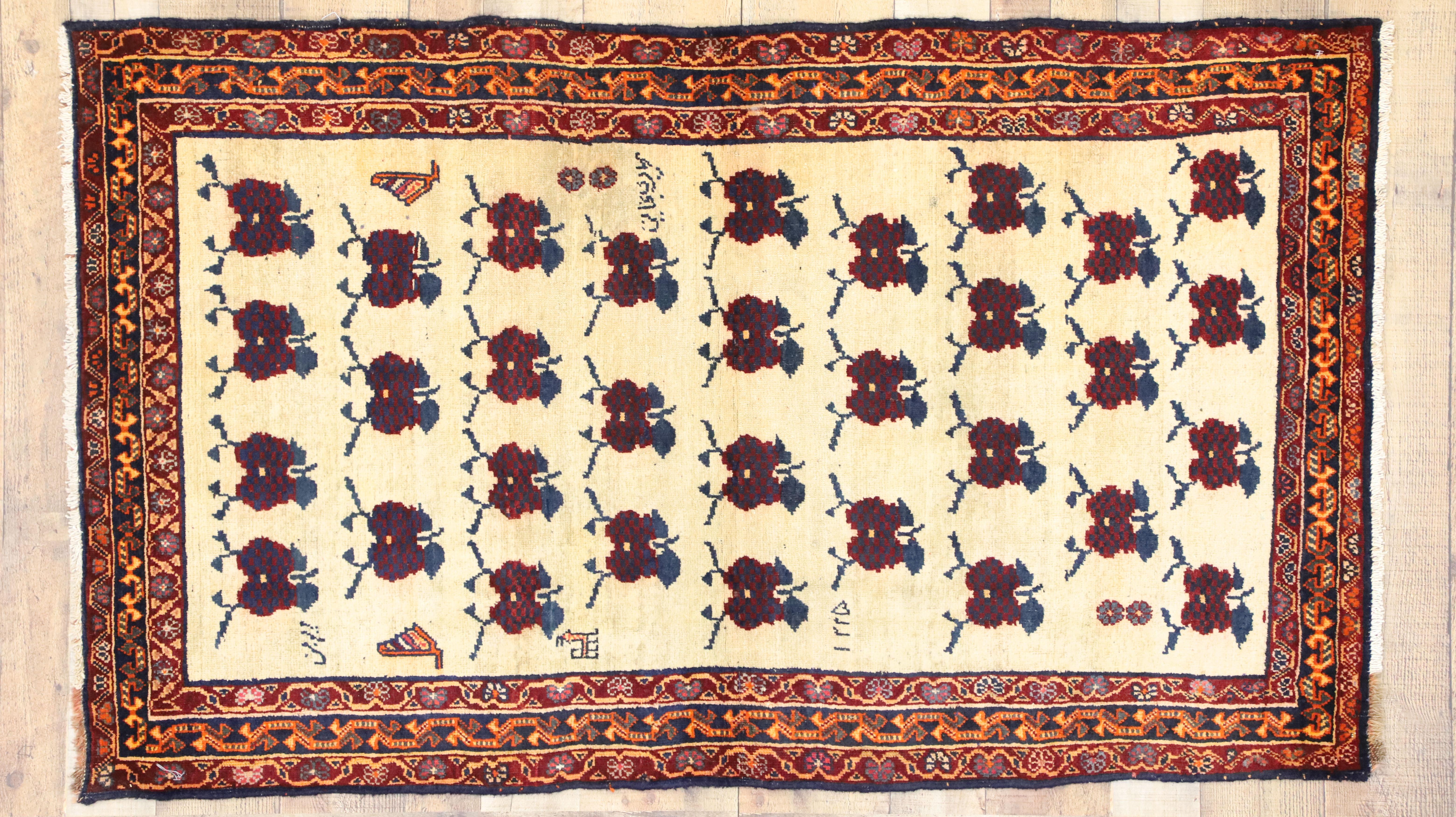Vintage Persian Shiraz Accent Rug with Romantic Art Deco Style For Sale 1