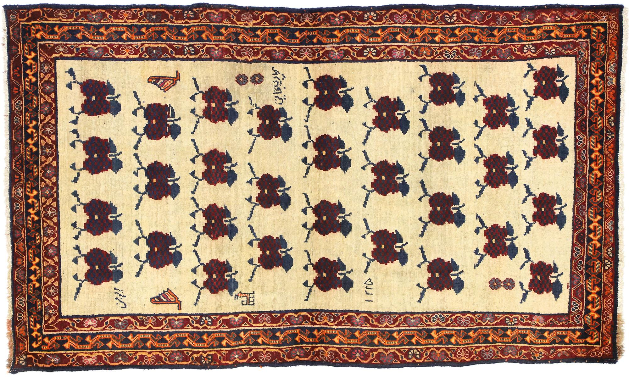 Vintage Persian Shiraz Accent Rug with Romantic Art Deco Style For Sale 2