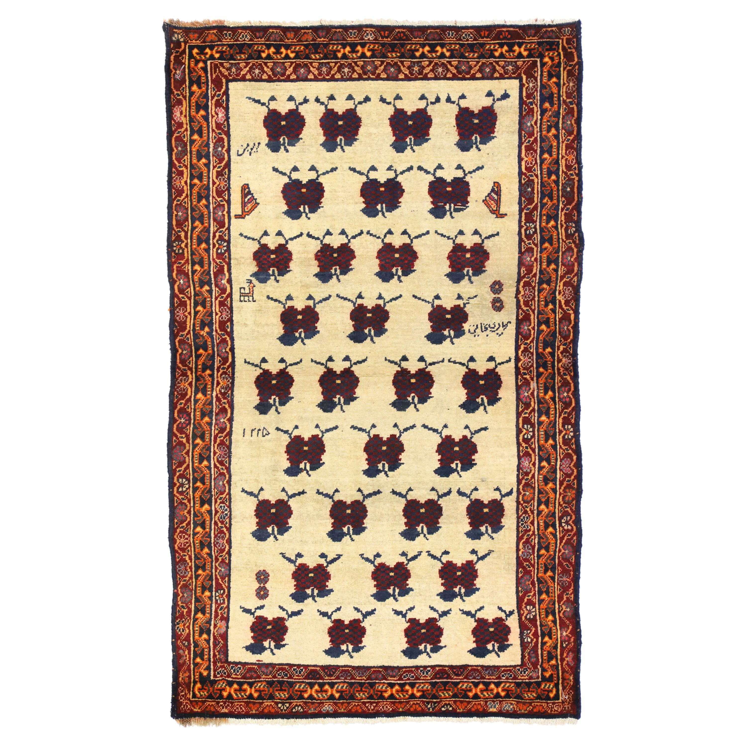 Vintage Persian Shiraz Accent Rug with Romantic Art Deco Style
