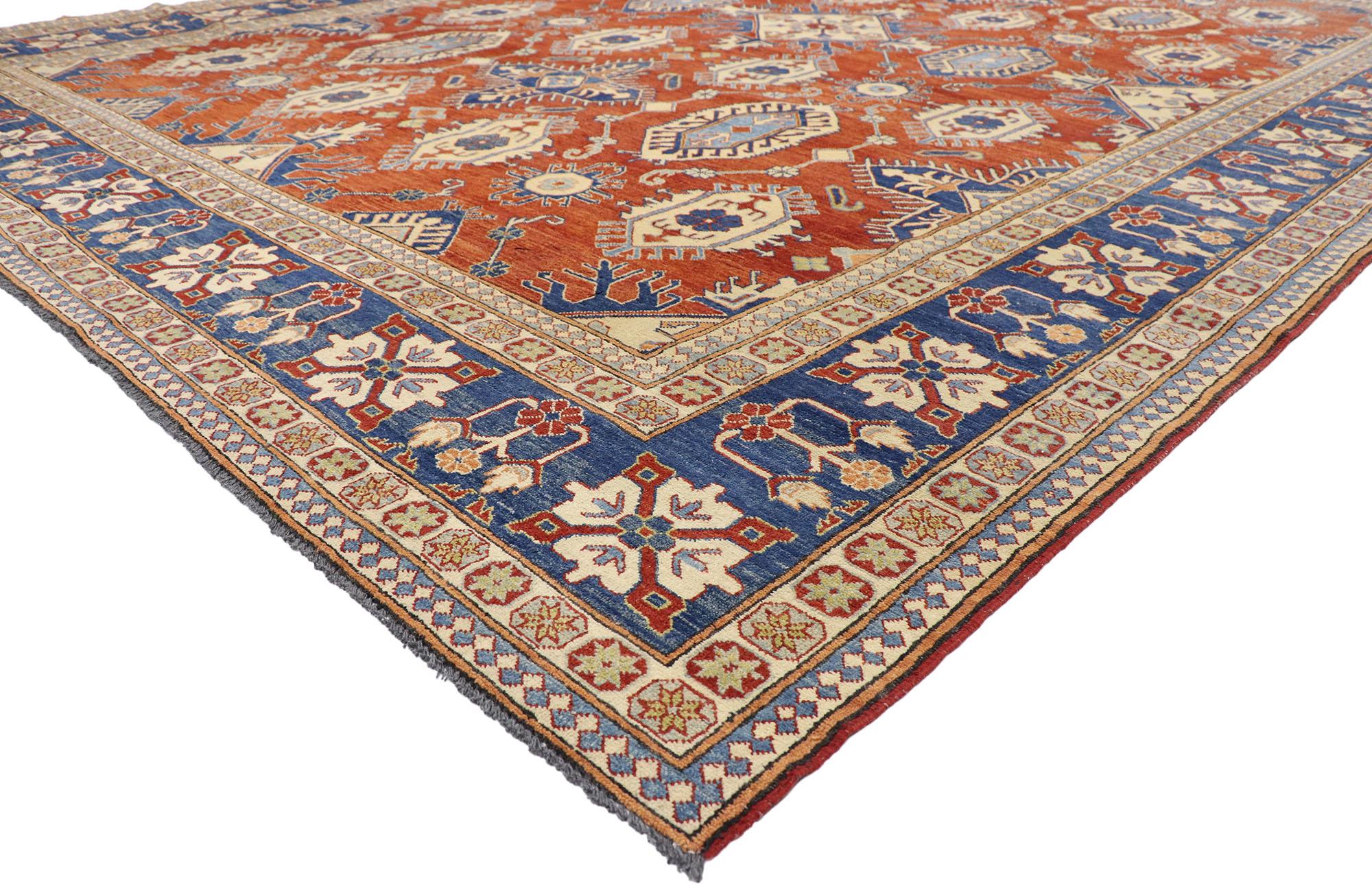 76878, vintage Persian Shiraz Afghani rug with modern colonial and federal style 11'09 x 16'03. Traditional and regal with brilliant color, this hand-knotted wool vintage Persian design area rug with modern Colonial and Federal style can beautifully