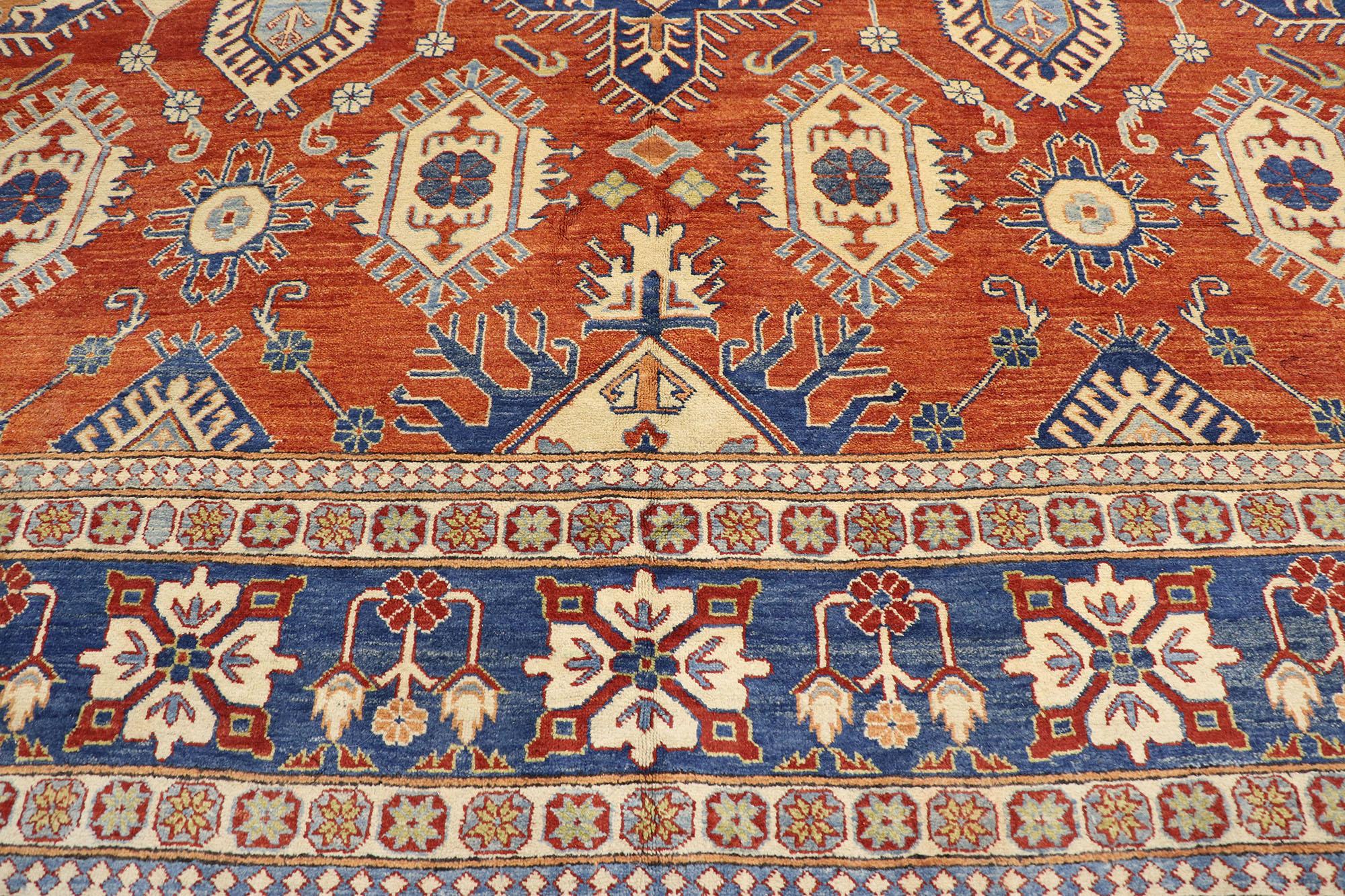 Vintage Persian Shiraz Afghani Rug with Modern Colonial and Federal Style In Good Condition For Sale In Dallas, TX