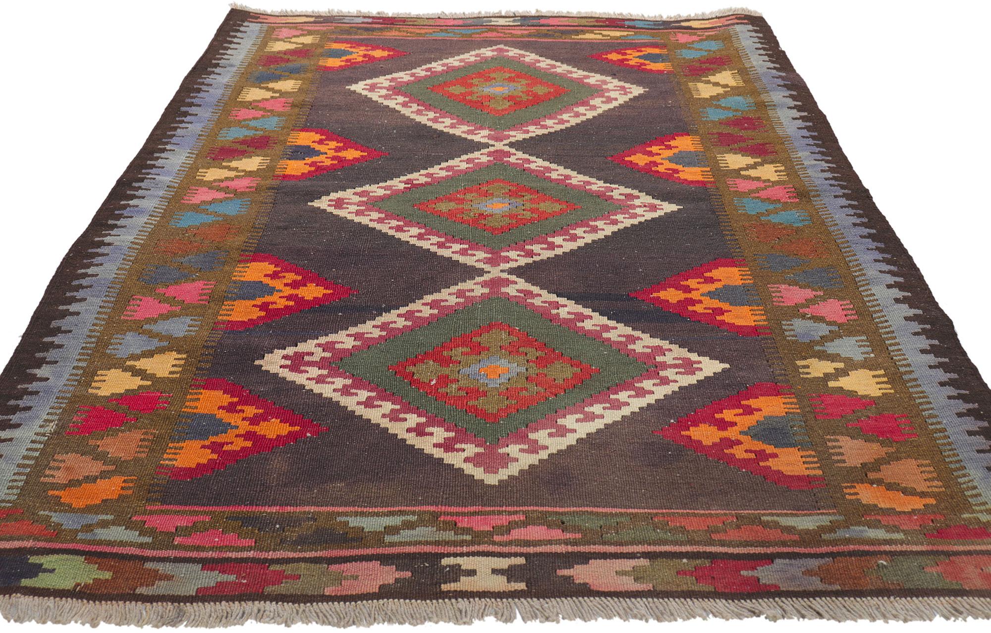 Hand-Woven Vintage Persian Shiraz Kilim Rug, Bold Southwest Meets Tribal Style For Sale