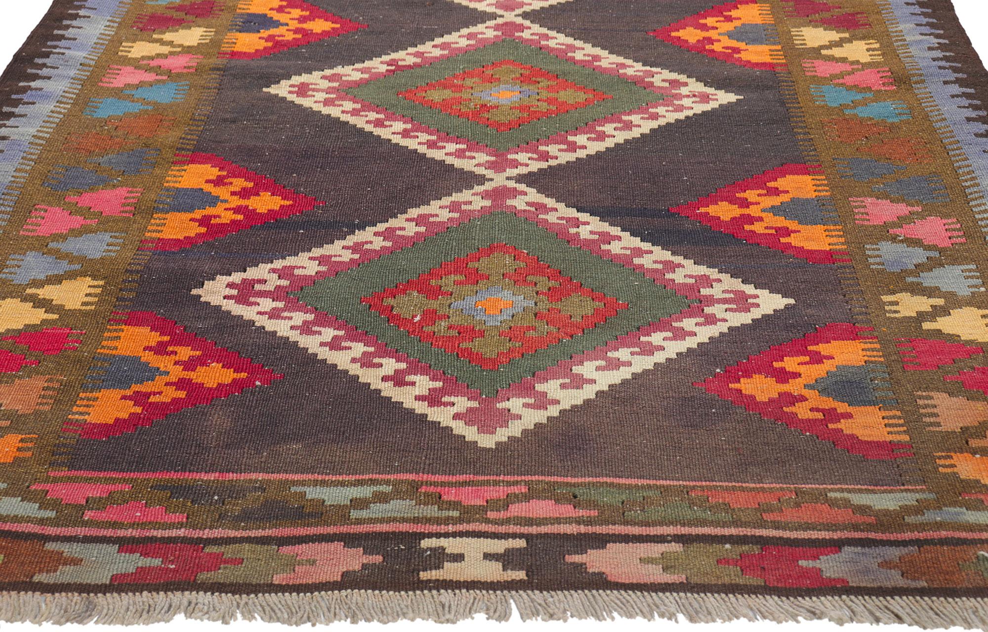 Wool Vintage Persian Shiraz Kilim Rug, Bold Southwest Meets Tribal Style For Sale