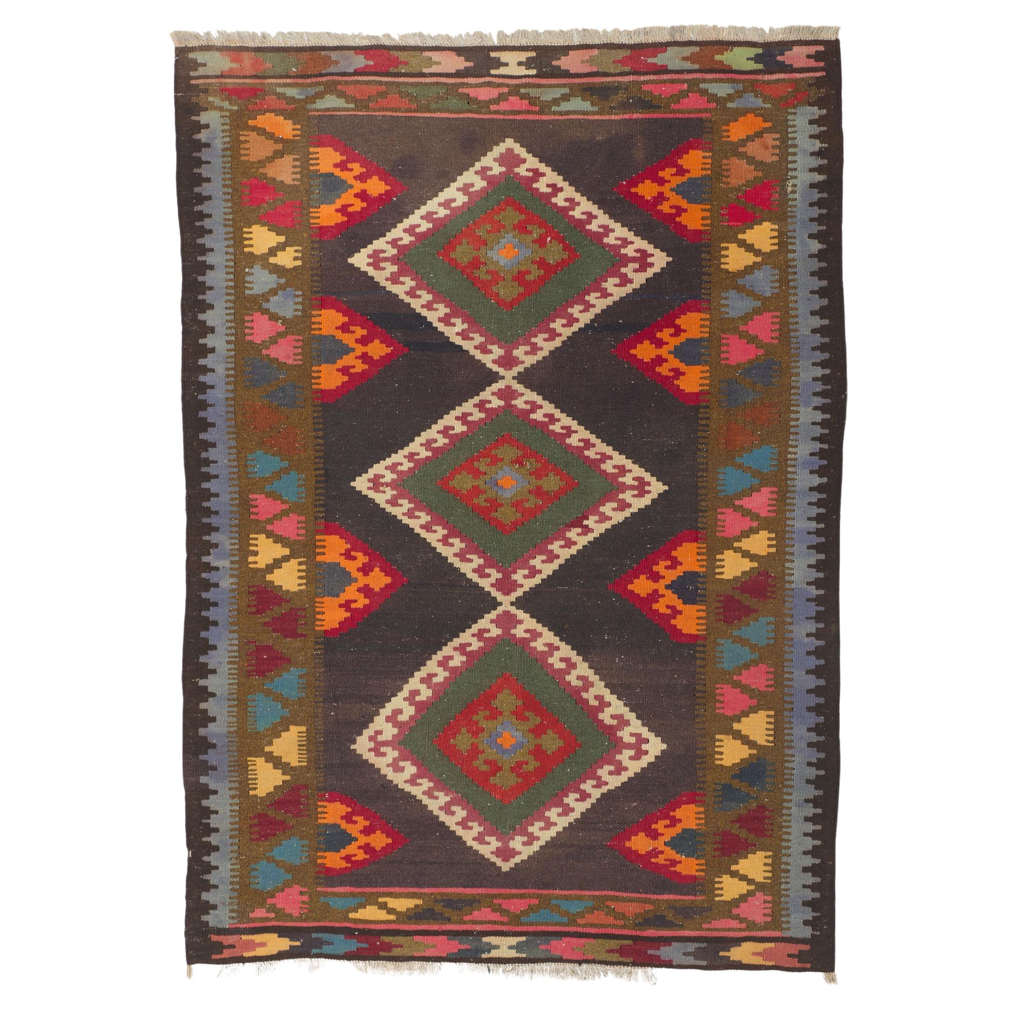 Vintage Persian Shiraz Kilim Rug, Bold Southwest Meets Tribal Style