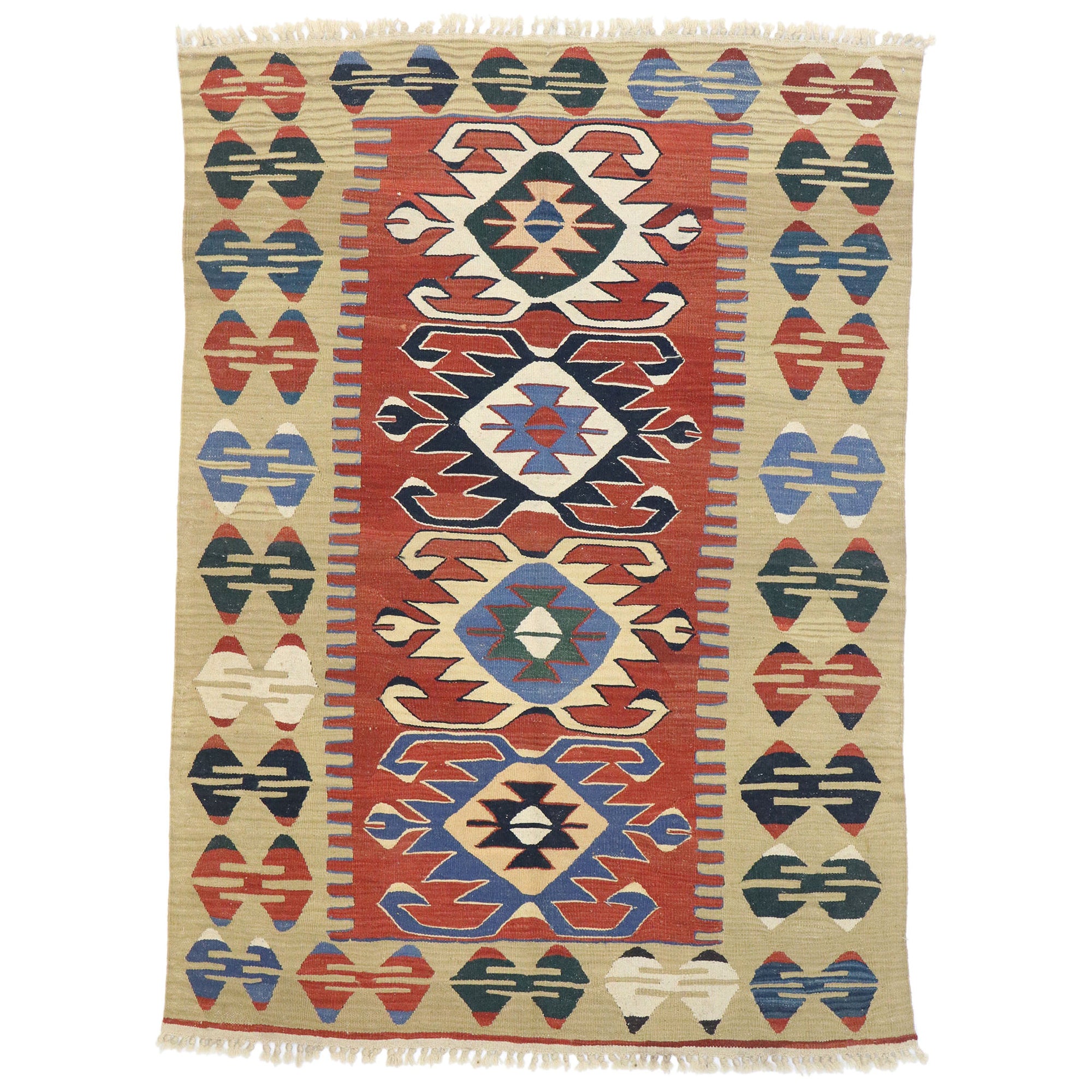 Vintage Persian Shiraz Kilim Rug, Luxus Lodge trifft Nomadencharme