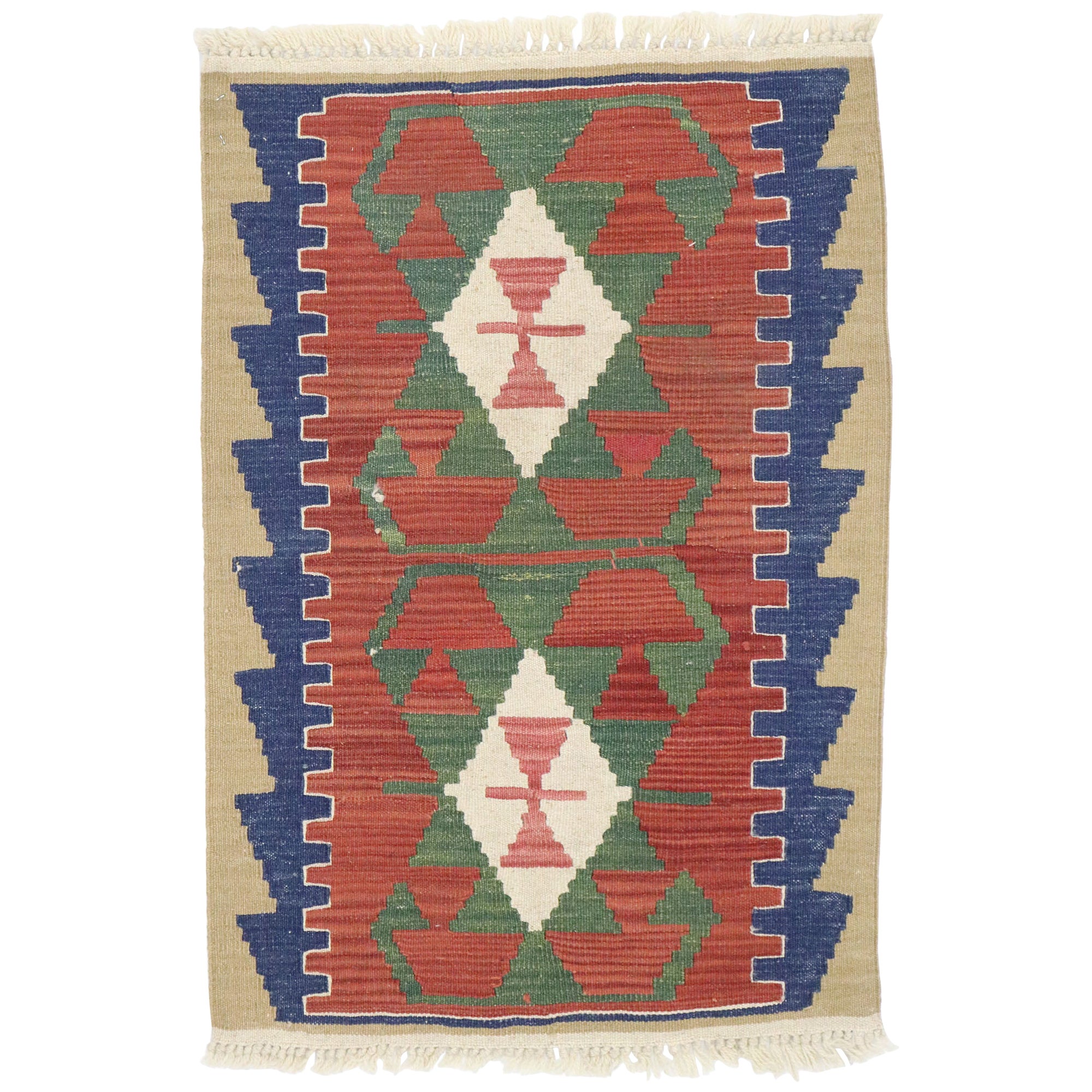 Persischer Shiraz-Kilim-Teppich im Vintage-Stil, Luxus-Lodge trifft auf sonnigen Südwest-Stil