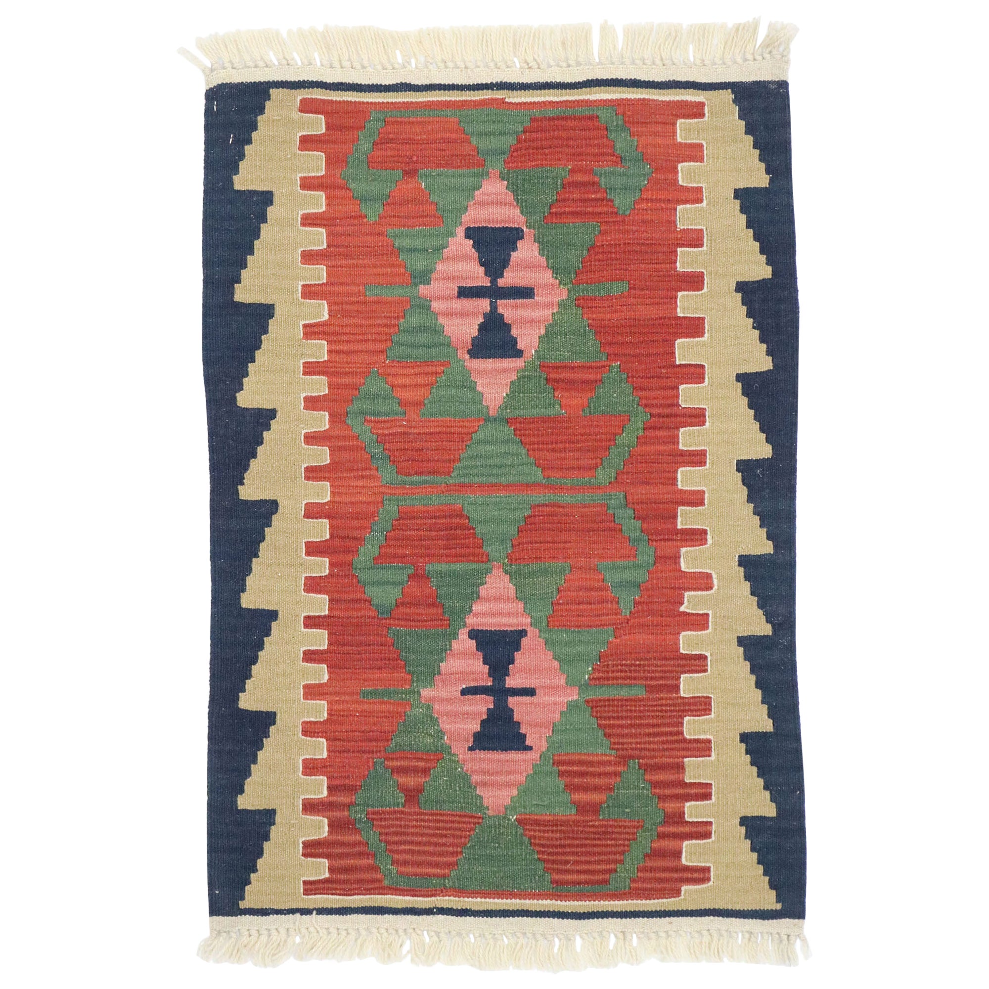 Persischer Shiraz-Kilim-Teppich im Vintage-Stil, Luxus-Lodge trifft auf sonnigen Südwest-Stil