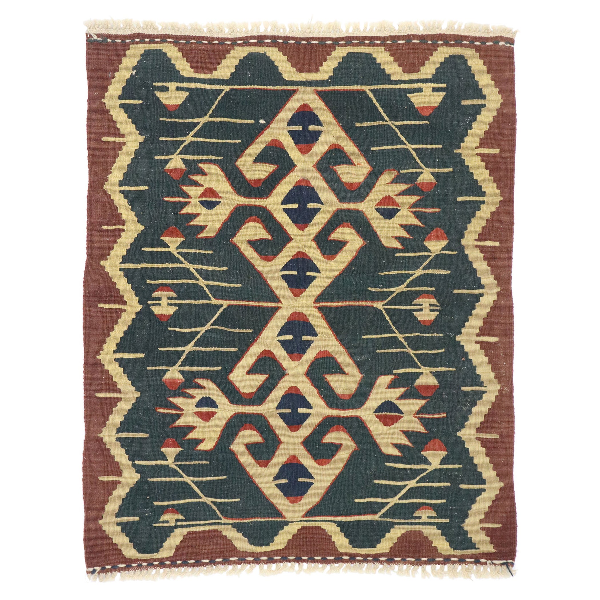 Rug vintage persiano Shiraz Kilim, lo stile moderno del sud-ovest incontra il lusso del Lodge