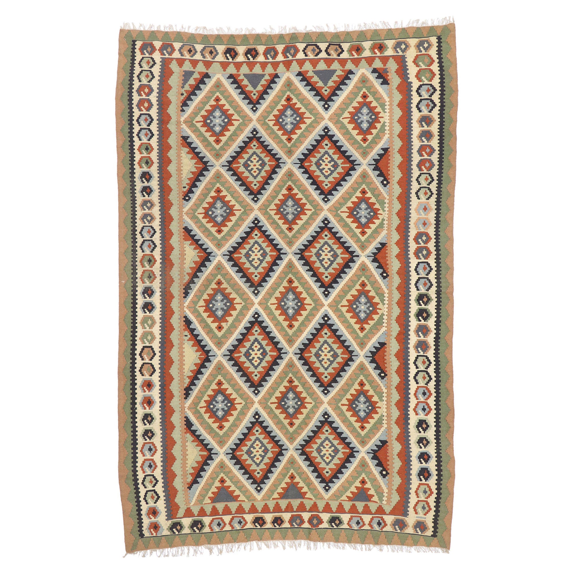 Persischer Shiraz-Kilim-Teppich, Pazifischer Nordwesten trifft auf Luxus-Lodge