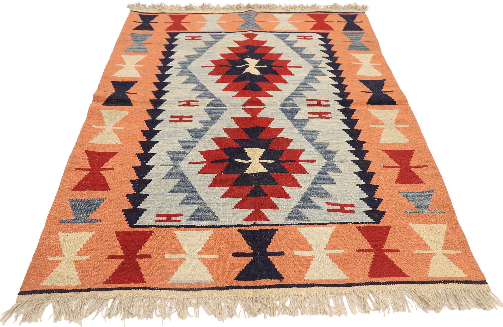 Hand-Woven Vintage Persian Shiraz Kilim Rug, Luxury Lodge Meets Sunny Southwest Style For Sale