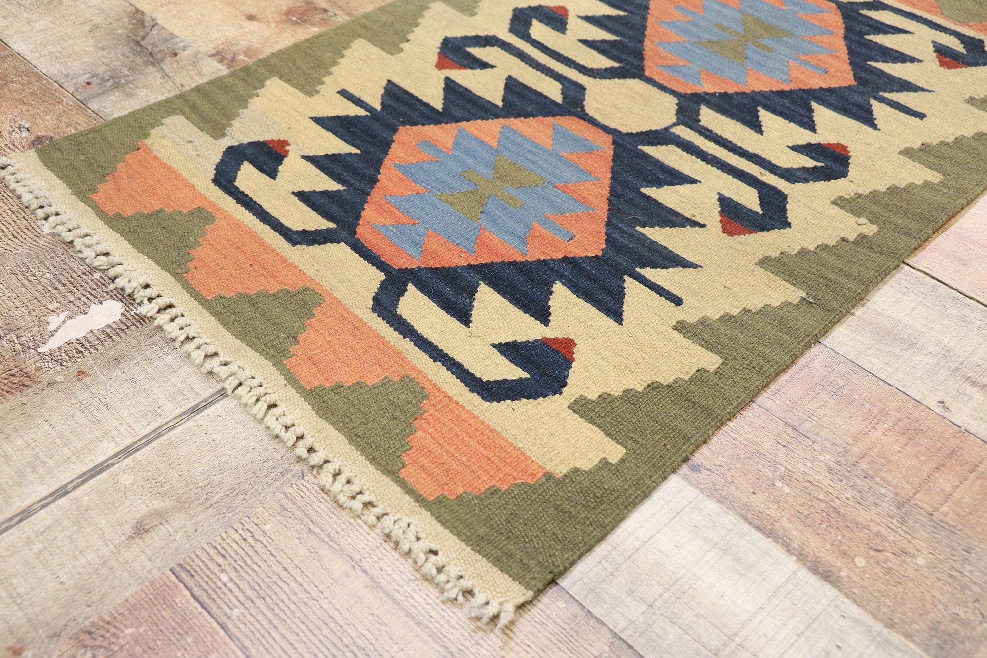 Wool Vintage Persian Shiraz Kilim Rug, Modern Desert Meets Boho Chic For Sale