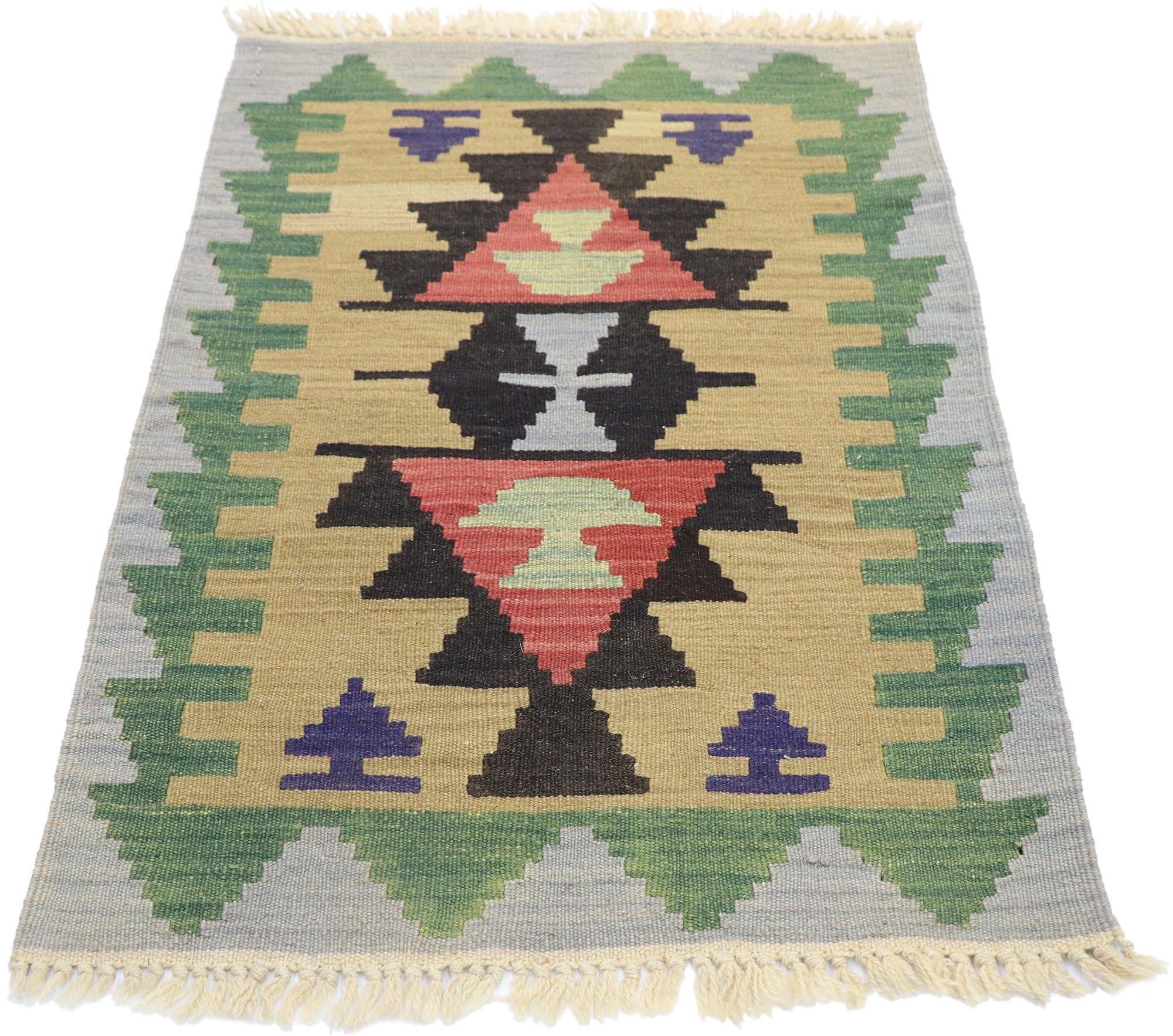 Hand-Woven Vintage Persian Shiraz Kilim Rug, Southwestern Bohemian Meets Modern Desert For Sale
