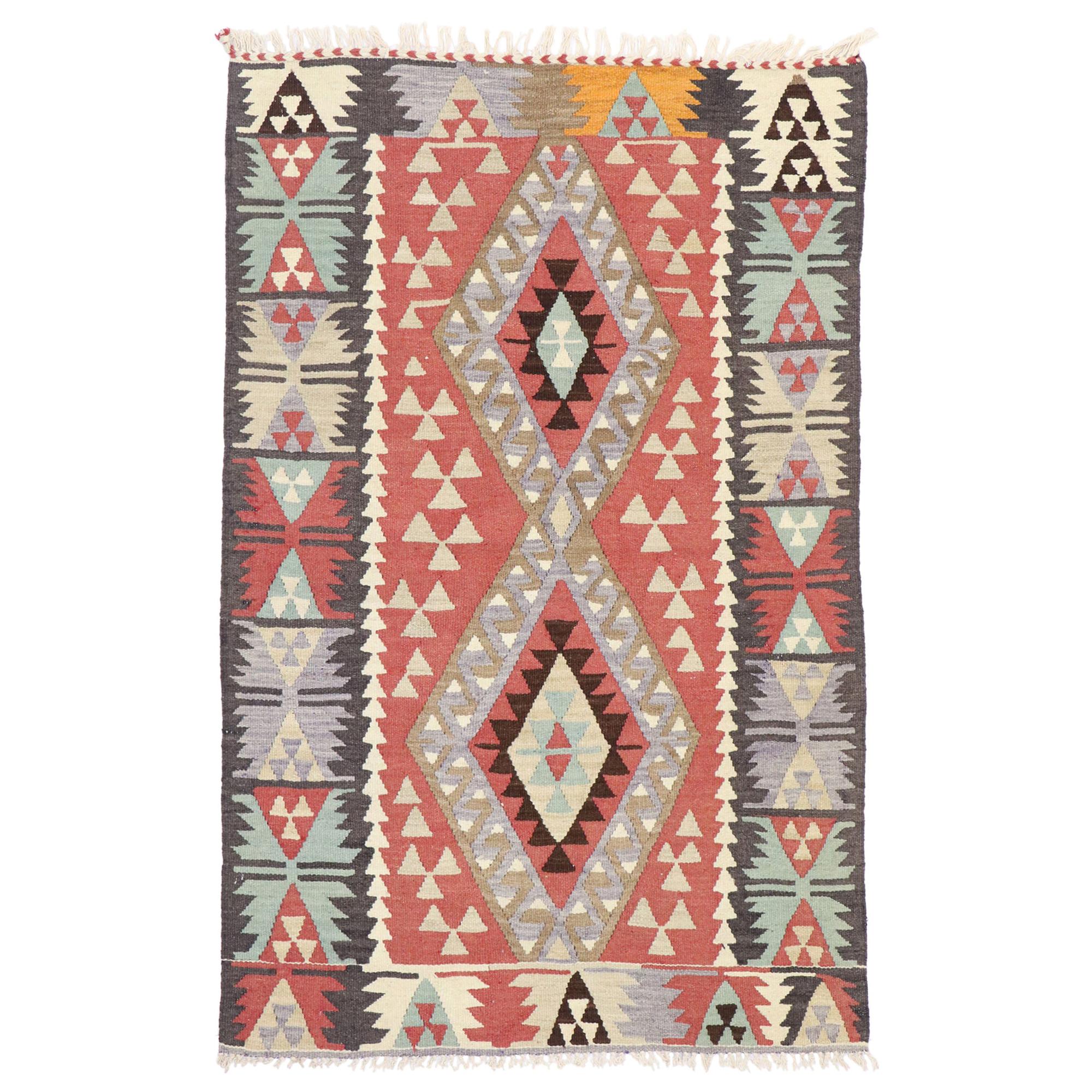 Vintage Persian Shiraz Kilim Rug, Luxury Lodge Meets Nomadic Charm