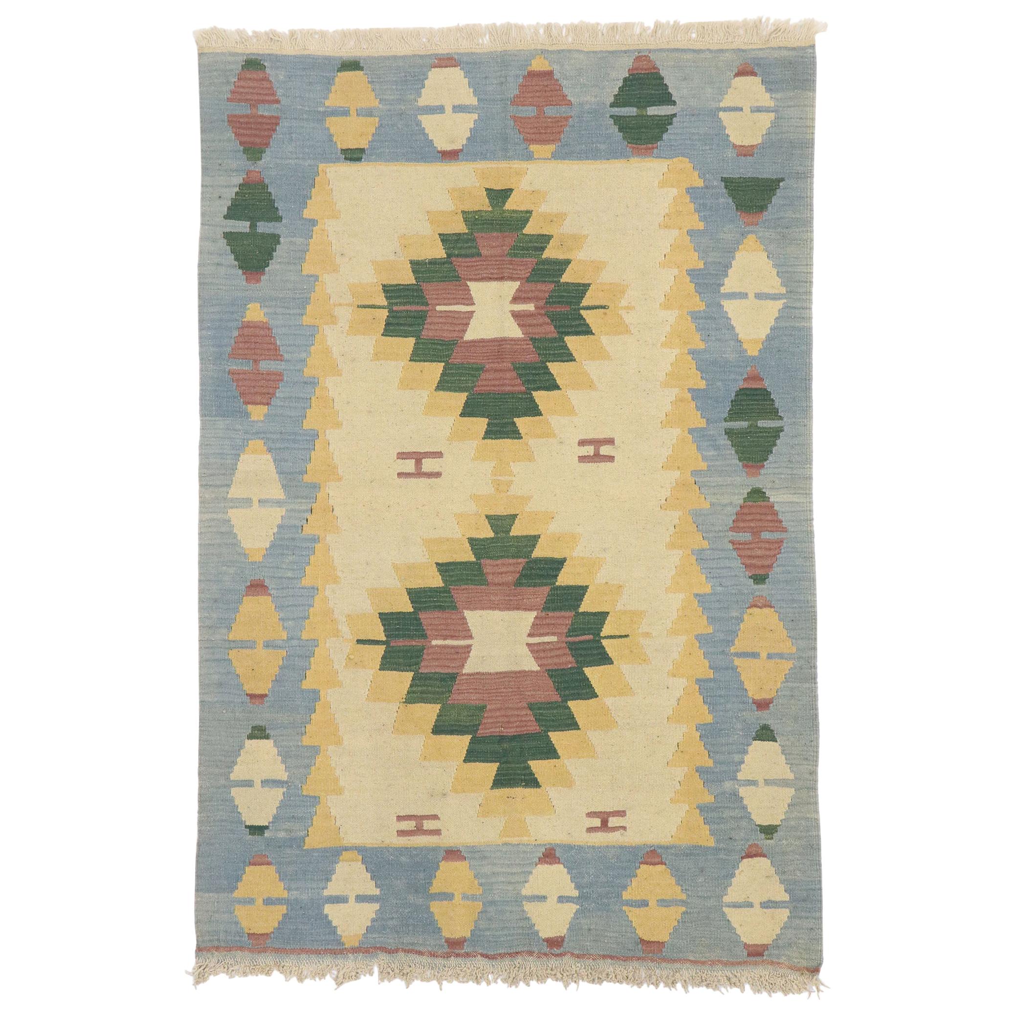 Vintage Persian Shiraz Kilim Rug, Southwest Boho Meets Palm Springs