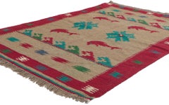 Vintage Persian Shiraz Kilim Rug with Dolphins