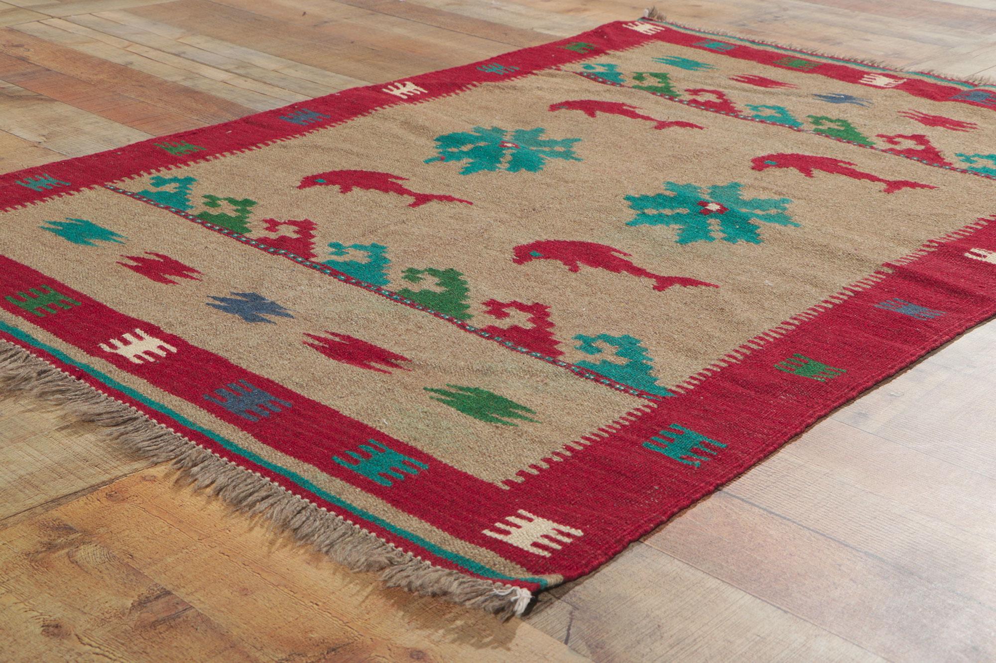 Wool Vintage Persian Shiraz Kilim Rug with Dolphins For Sale