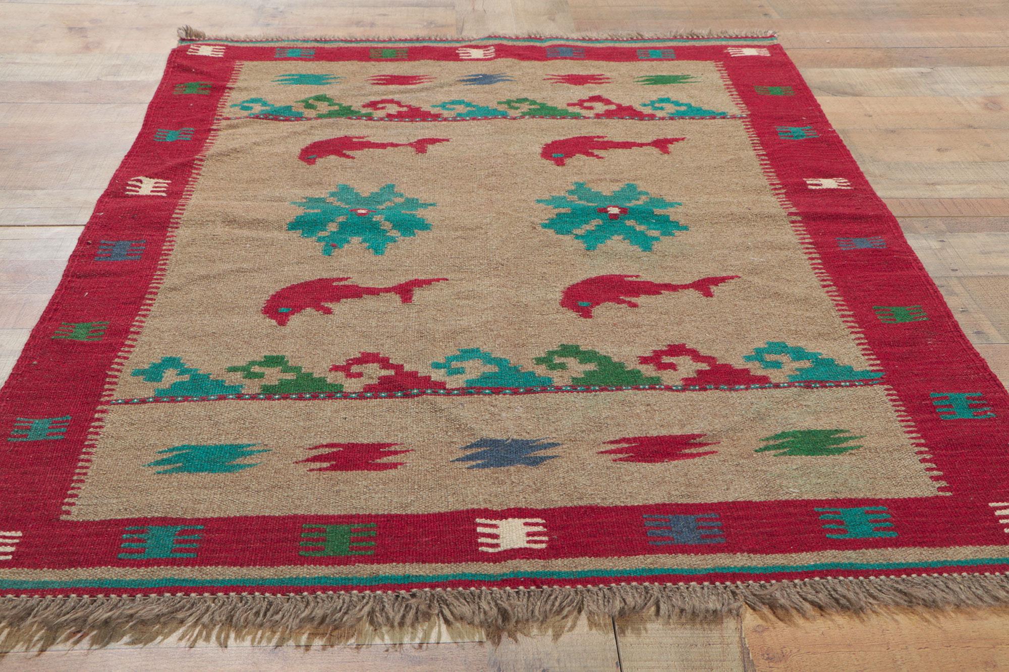 Vintage Persian Shiraz Kilim Rug with Dolphins For Sale 1