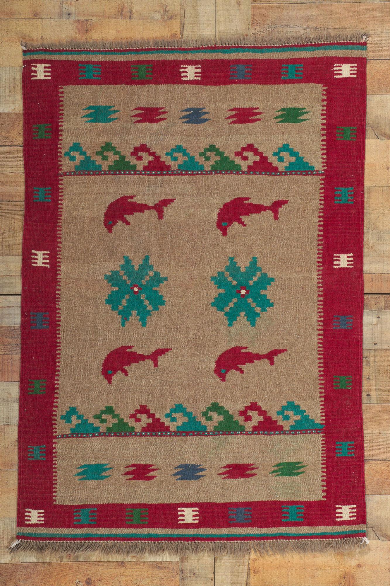 Vintage Persian Shiraz Kilim Rug with Dolphins For Sale 2