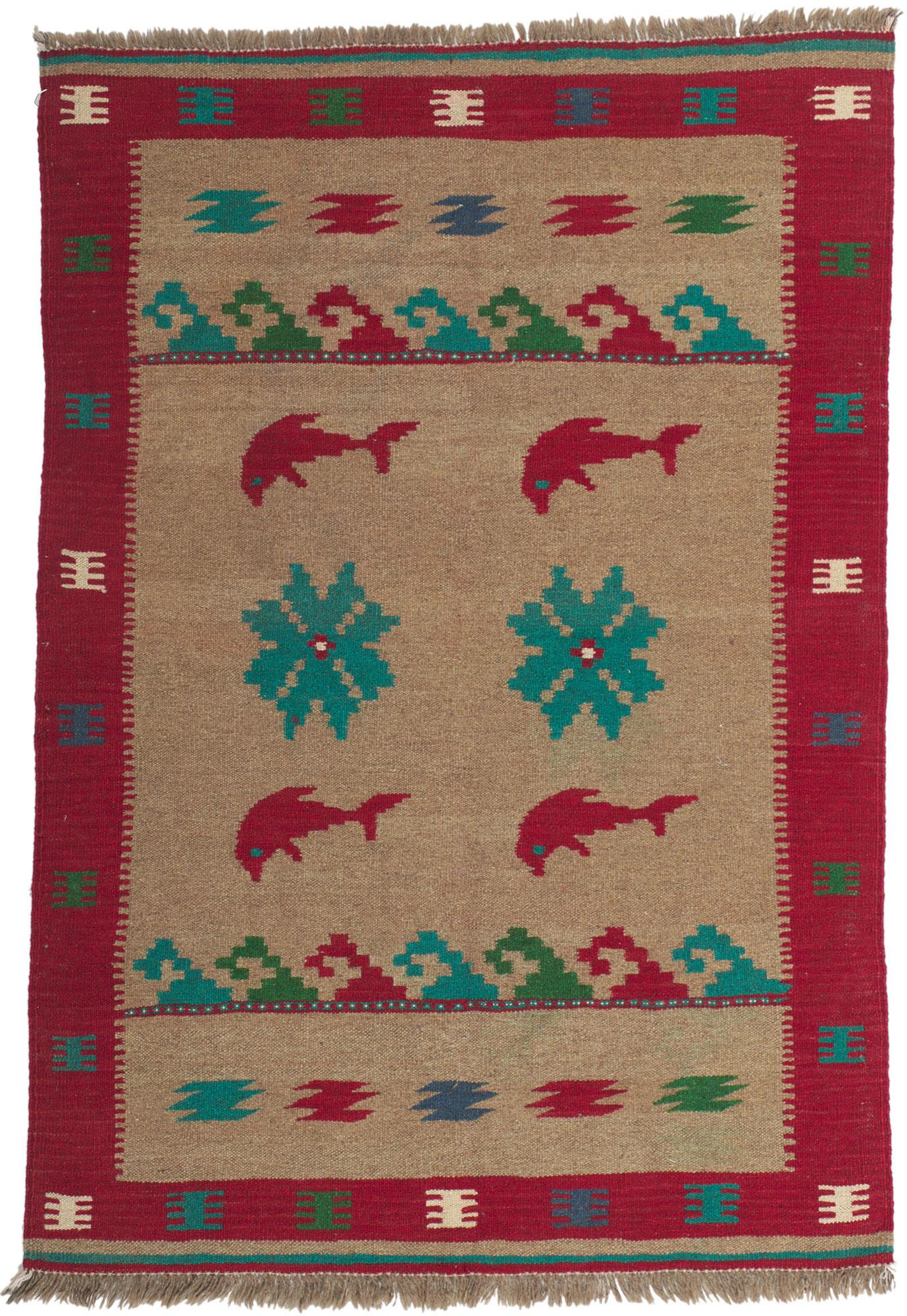 Vintage Persian Shiraz Kilim Rug with Dolphins For Sale 3