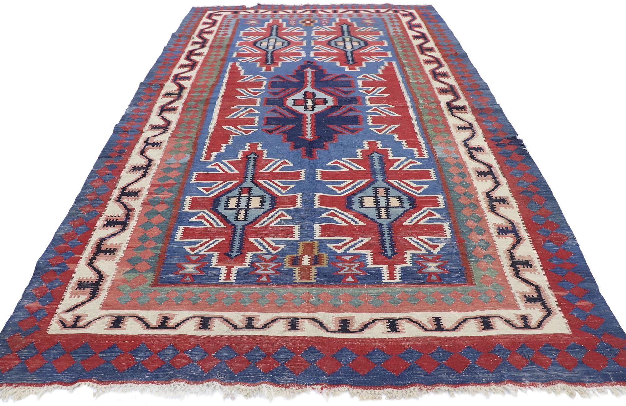 Hand-Woven Vintage Persian Shiraz Kilim Rug with Modern Navajo Style For Sale