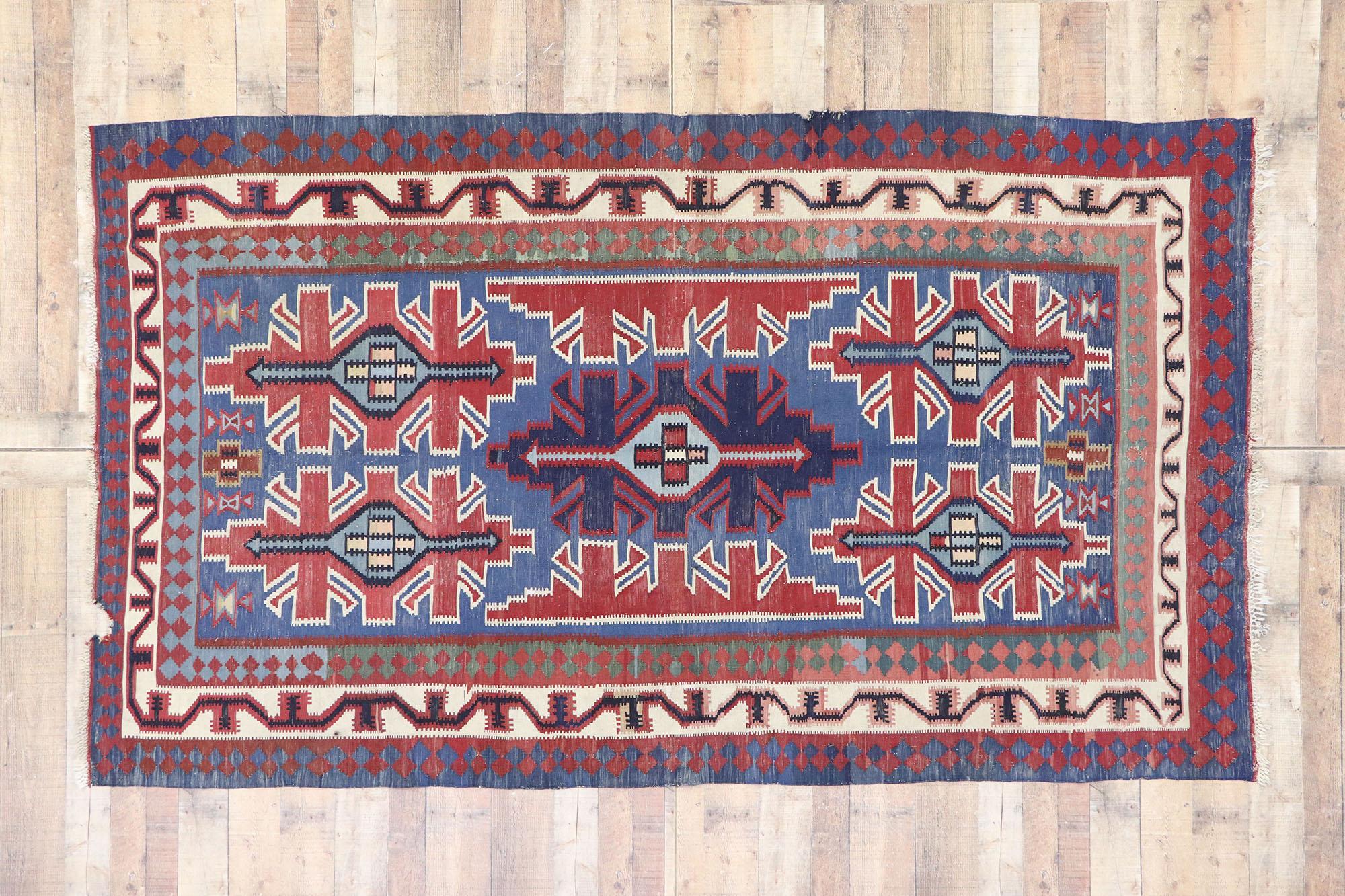 Vintage Persian Shiraz Kilim Rug with Modern Navajo Style For Sale 2