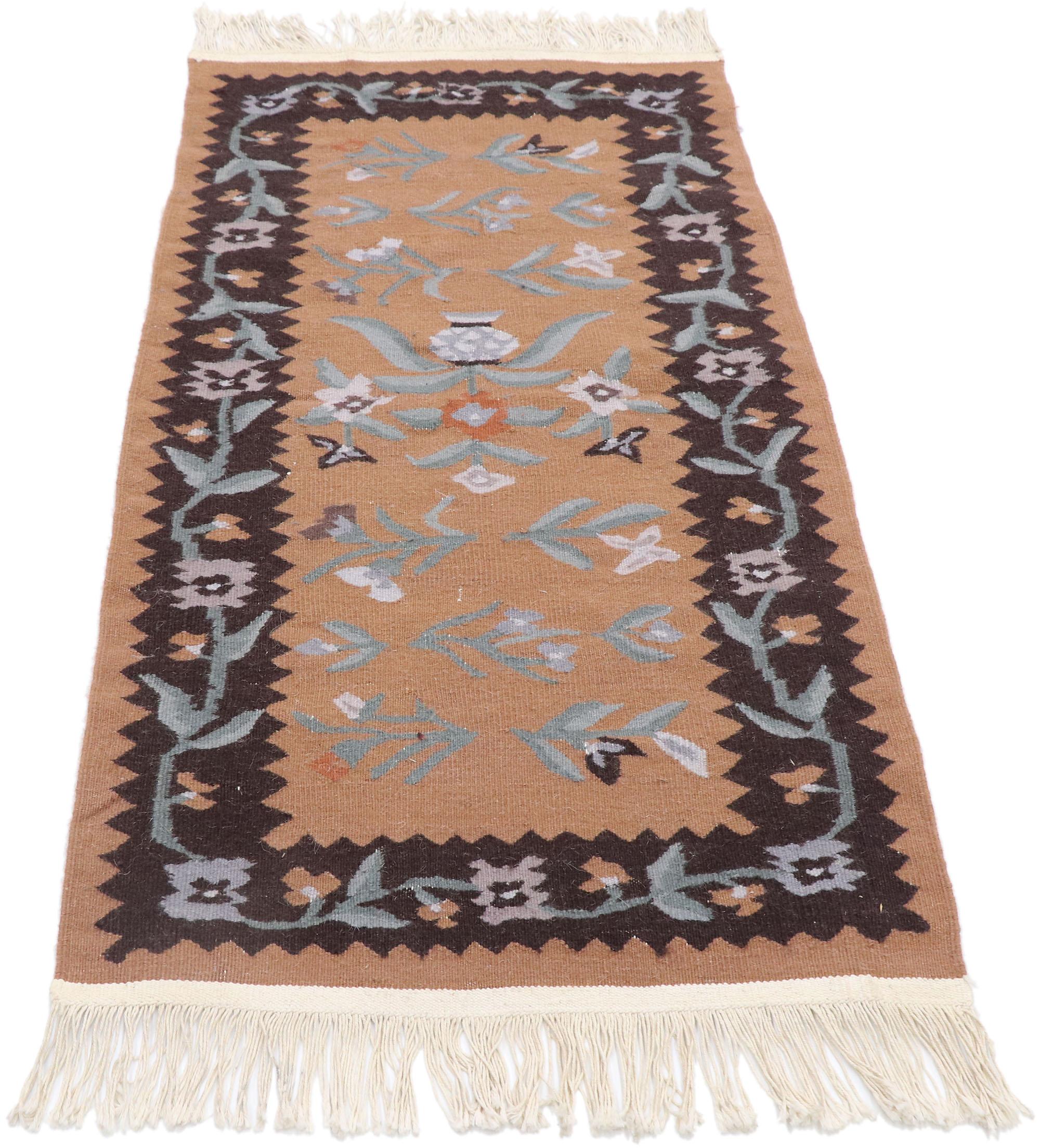 Hand-Woven Vintage Persian Shiraz Kilim Rug with Rustic Farmhouse Style For Sale