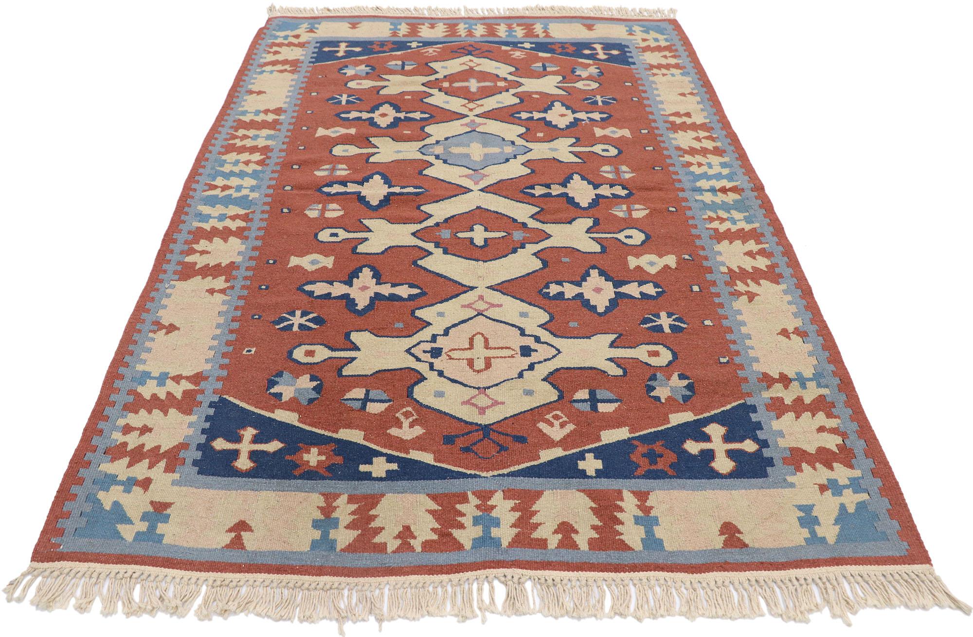 Hand-Woven Vintage Persian Shiraz Kilim Rug with Rustic Tribal Style For Sale