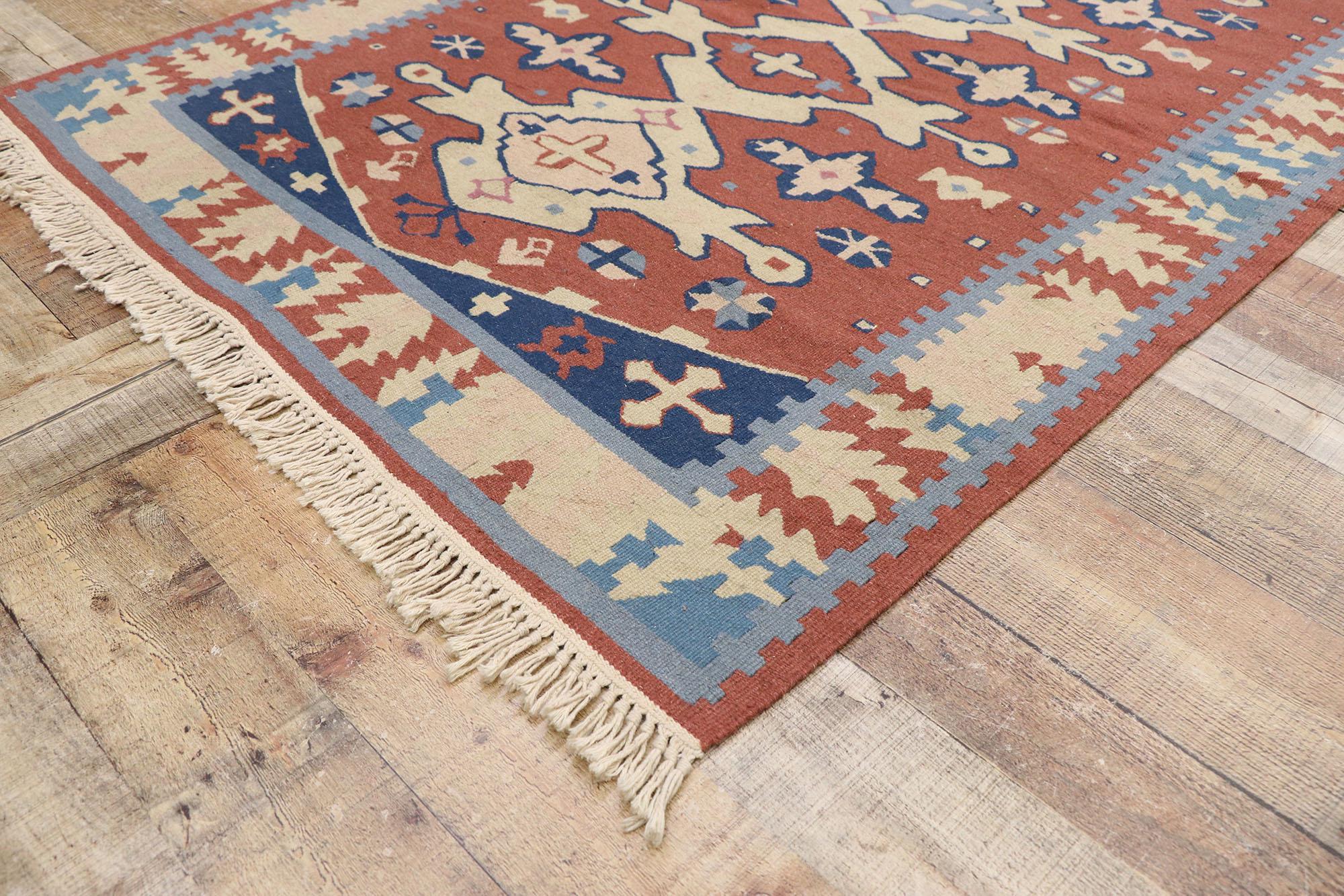 Wool Vintage Persian Shiraz Kilim Rug with Rustic Tribal Style For Sale