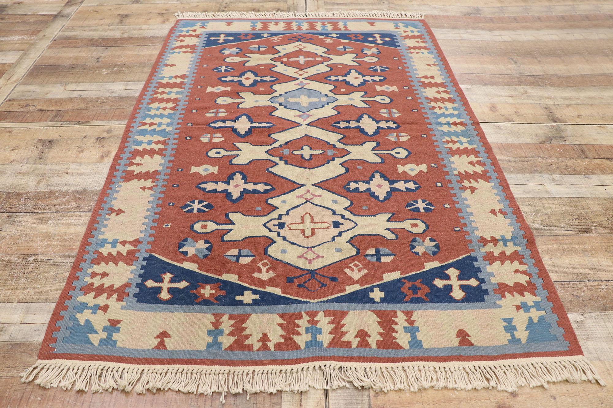 Vintage Persian Shiraz Kilim Rug with Rustic Tribal Style For Sale 1