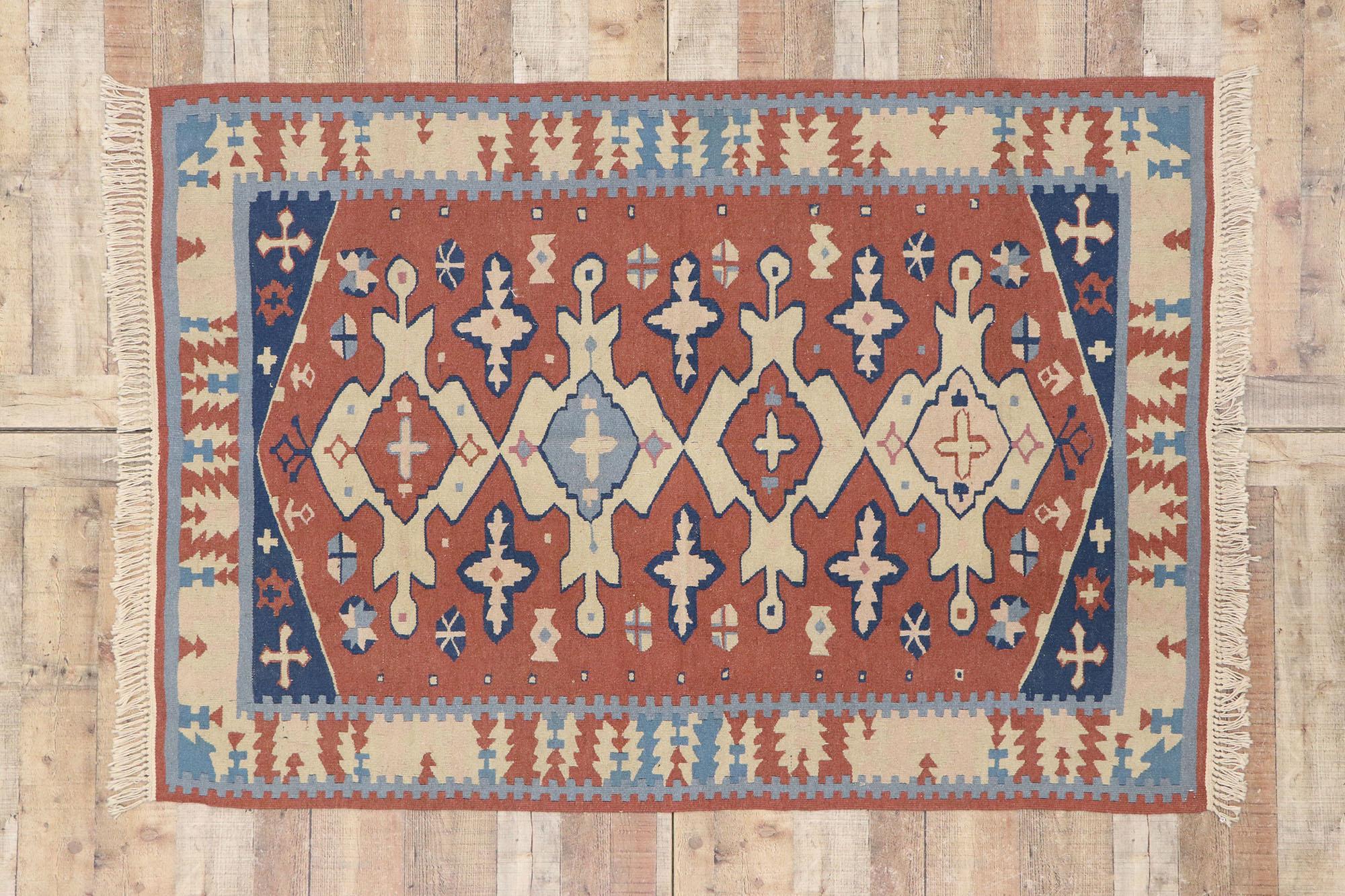 Vintage Persian Shiraz Kilim Rug with Rustic Tribal Style For Sale 2