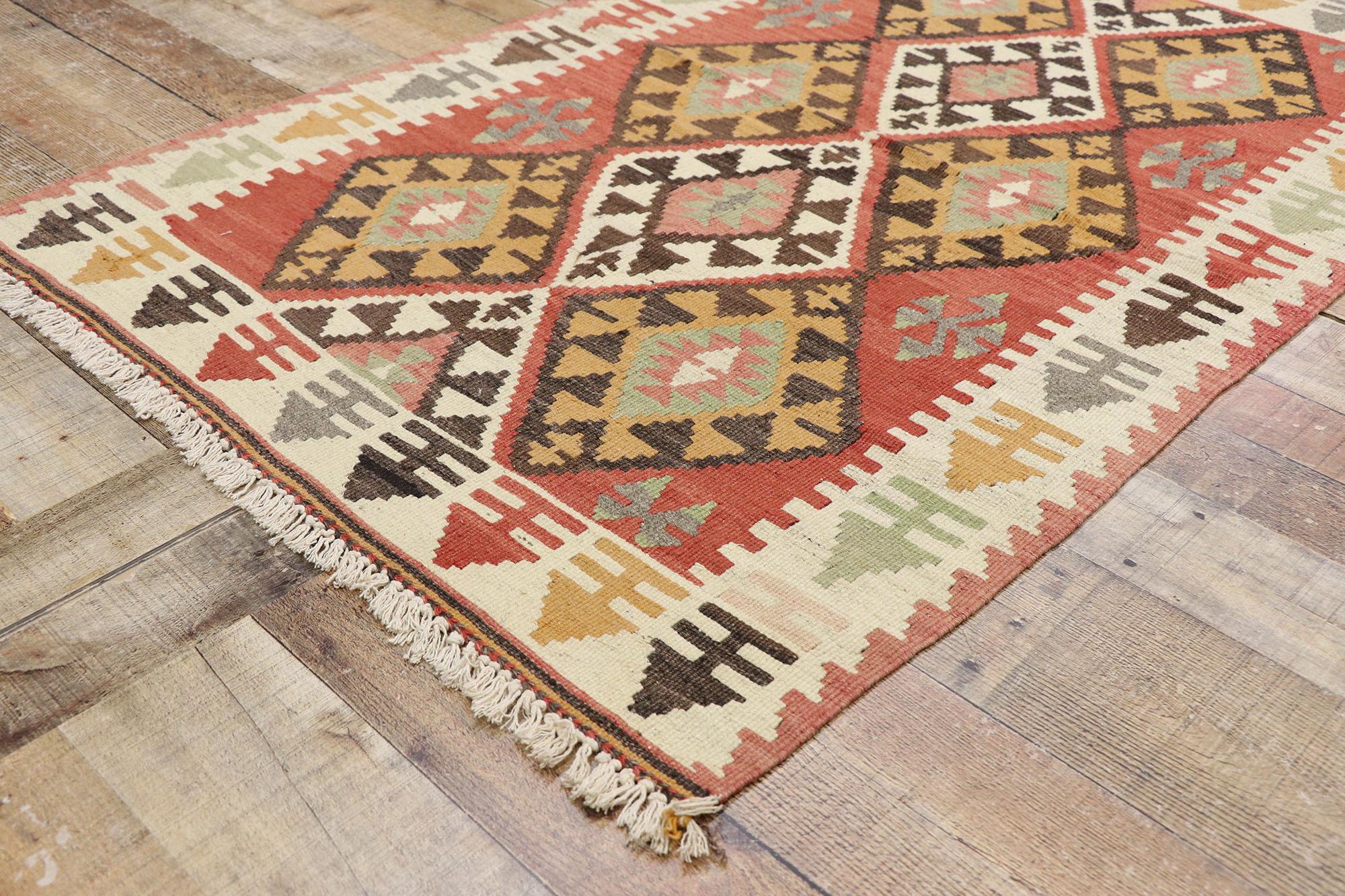 Wool Vintage Persian Shiraz Kilim Rug, Pacific Northwest Meets Luxury Lodge For Sale