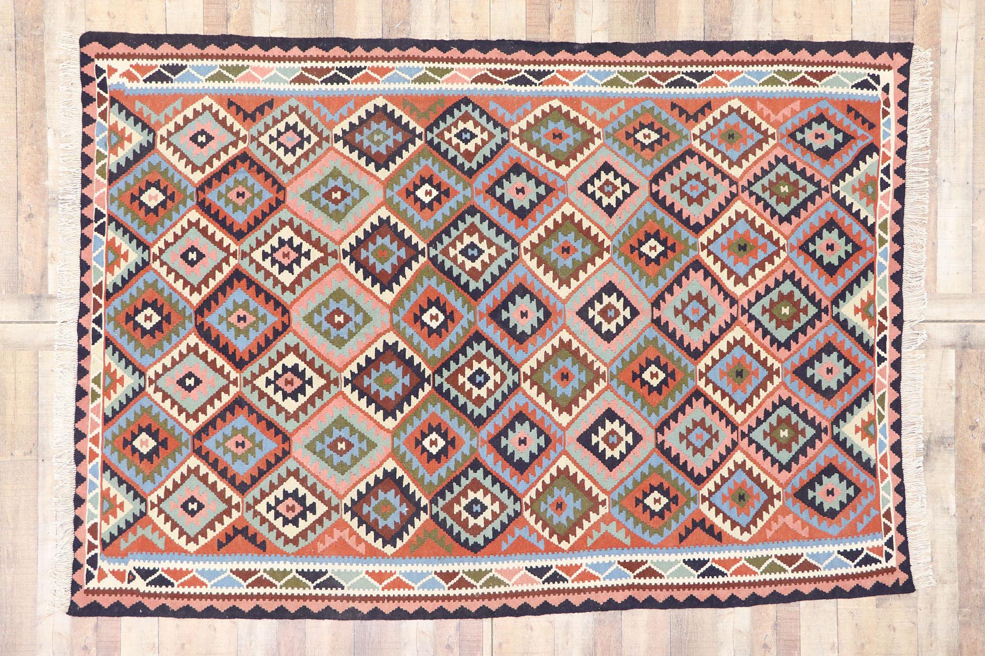 Vintage Persian Shiraz Kilim Rug with Southwestern Tribal Style For Sale 1