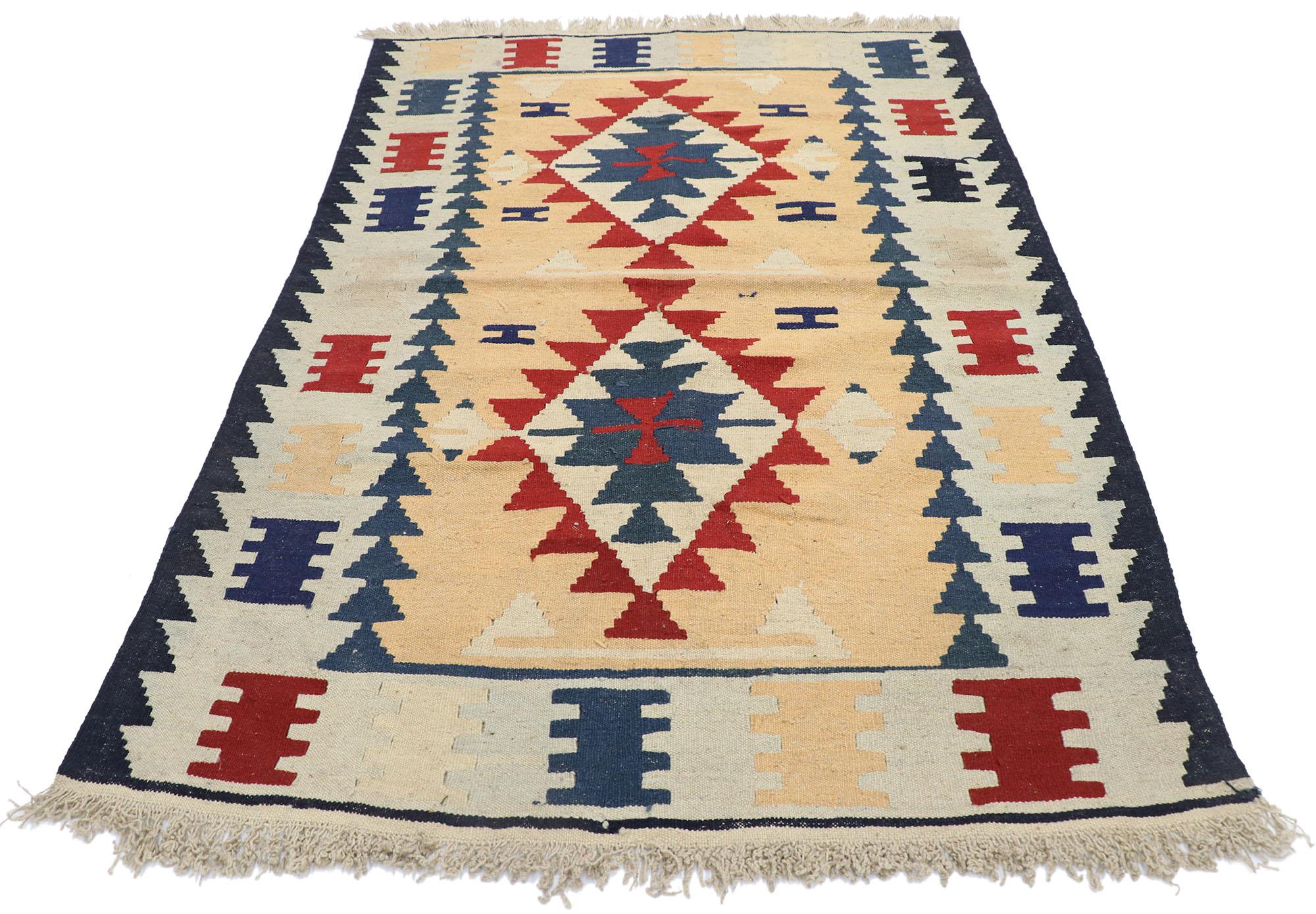 Hand-Woven Vintage Persian Shiraz Kilim Rug, Modern Desert Meets Boho Chic For Sale