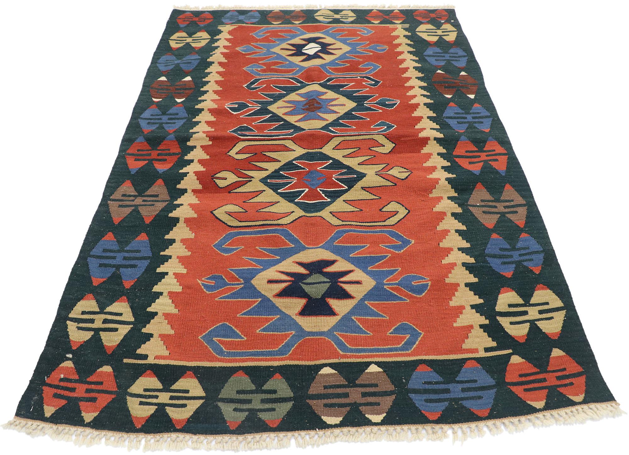 Hand-Woven Vintage Persian Shiraz Kilim Rug, Modern Southwest Style Meets Luxury Lodge