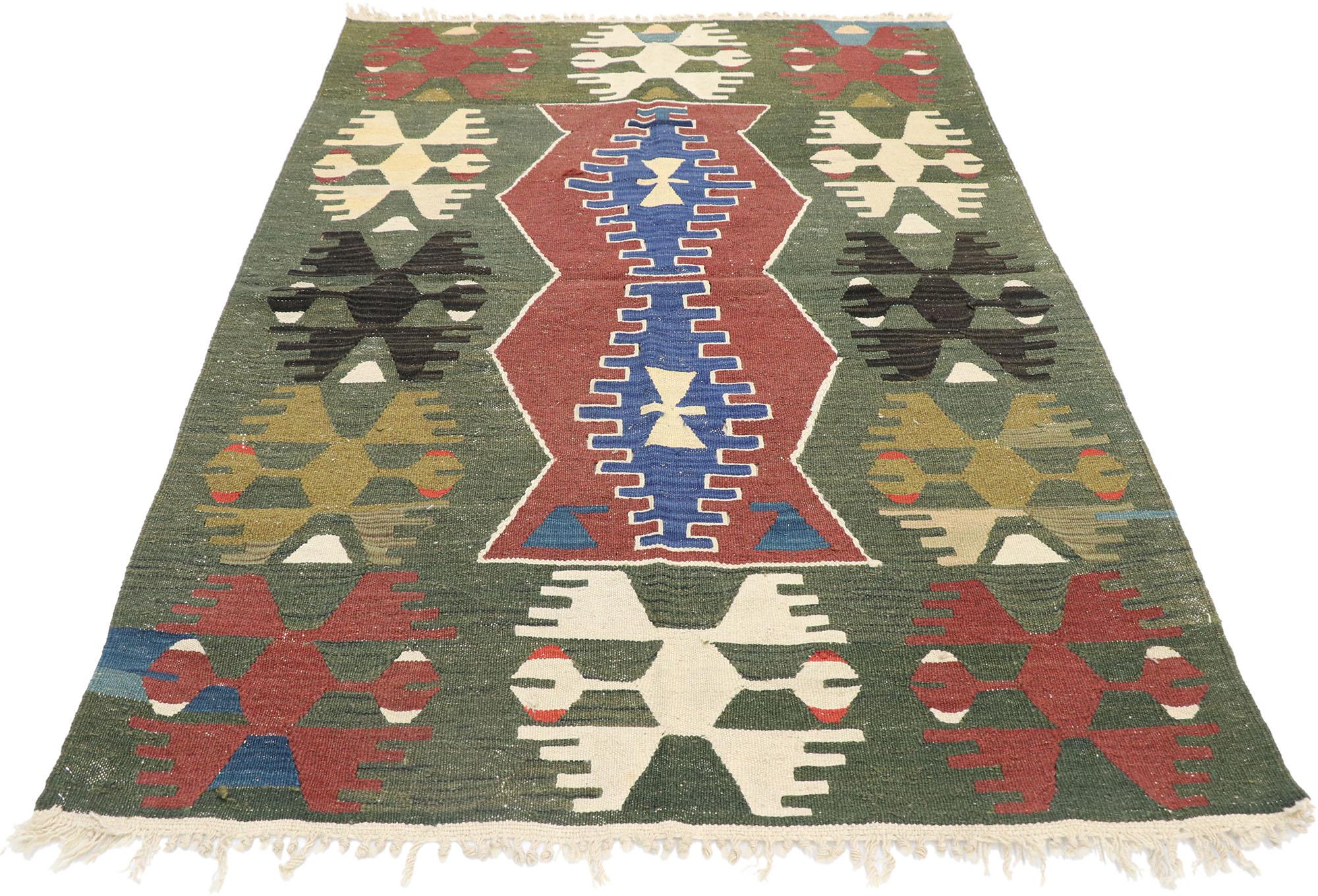 Hand-Woven Vintage Persian Shiraz Kilim Rug, Earthy Southwest Meets Modern Tribal Style For Sale