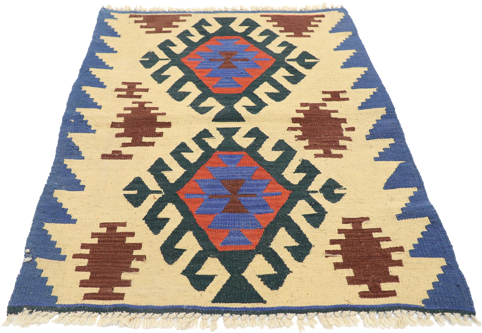 Hand-Woven Vintage Persian Shiraz Kilim Rug, Luxury Lodge Meets Modern Southwest Style For Sale