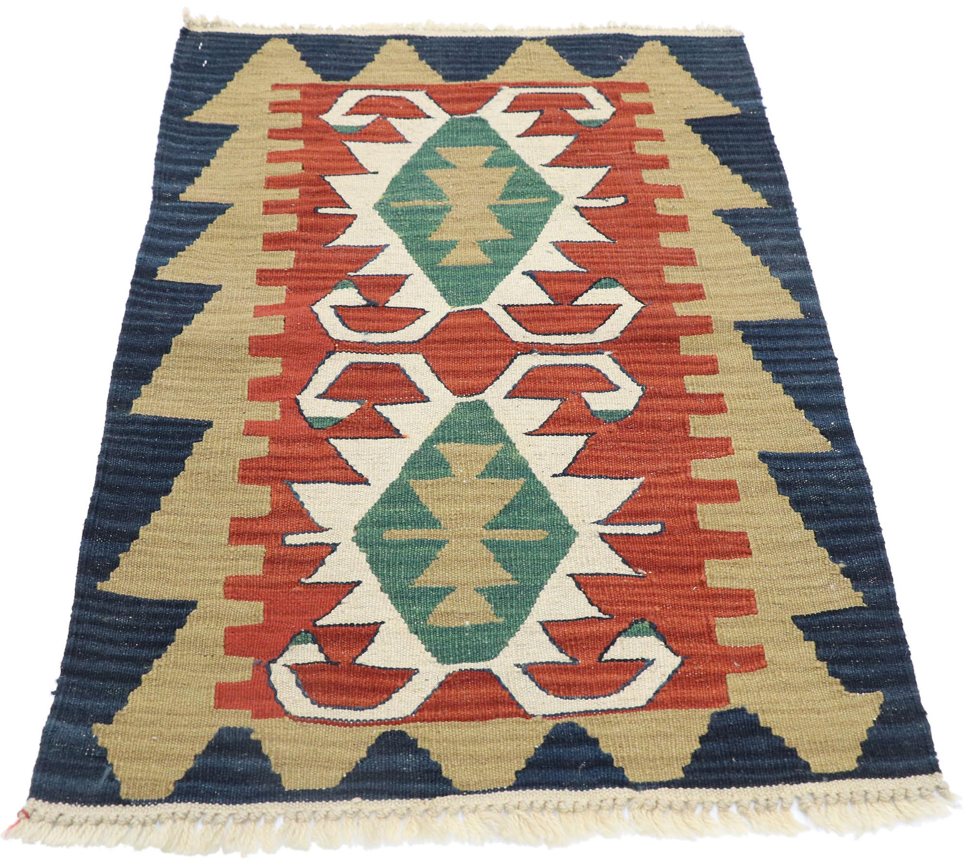 Hand-Woven Vintage Persian Shiraz Kilim Rug, Luxury Lodge Meets Nomadic Charm For Sale