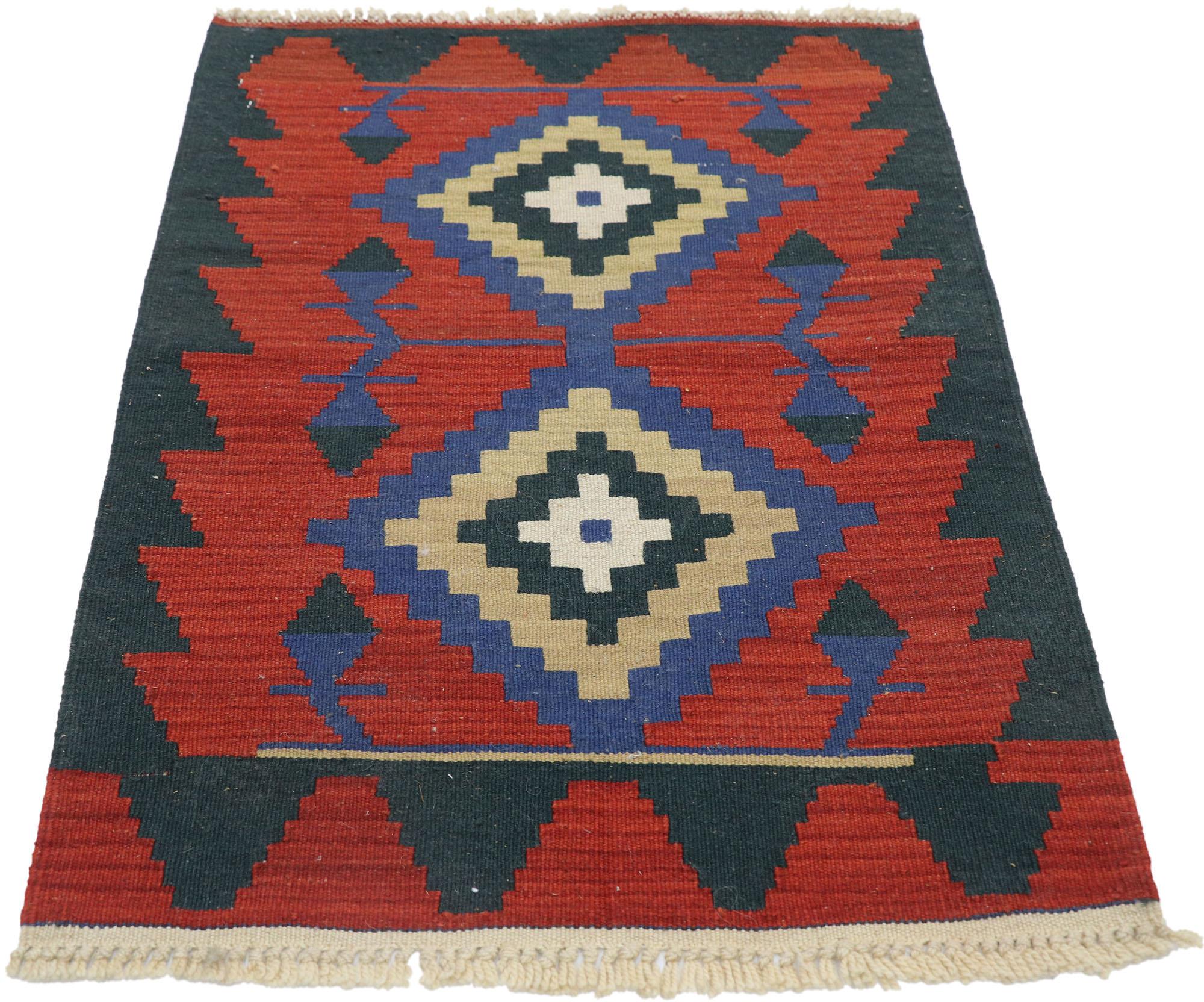 Hand-Woven Vintage Persian Shiraz Kilim Rug, Luxury Lodge Meets Nomadic Charm For Sale