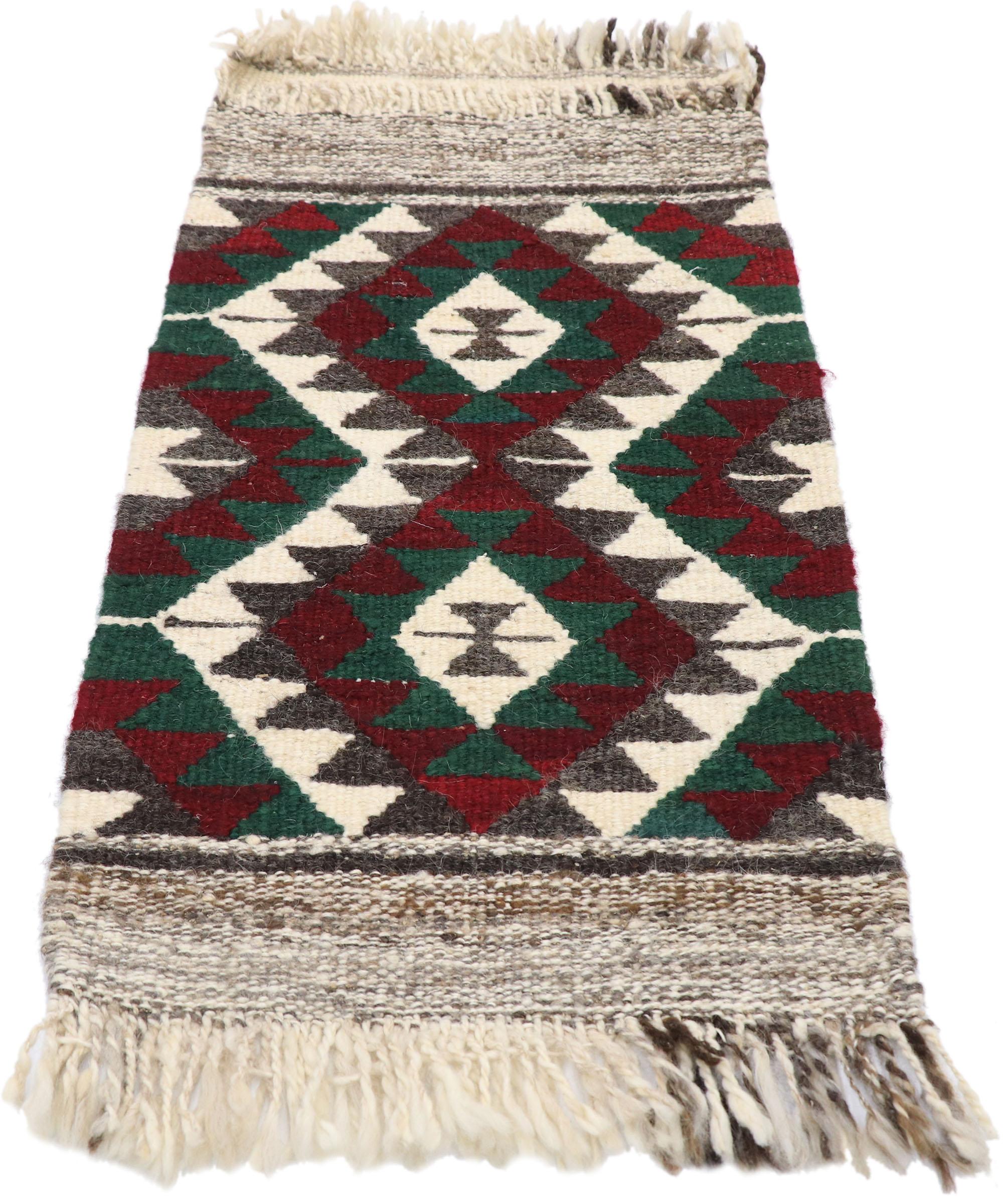Hand-Woven Vintage Persian Shiraz Kilim Rug, Luxury Lodge Meets Pacific Northwest Style For Sale