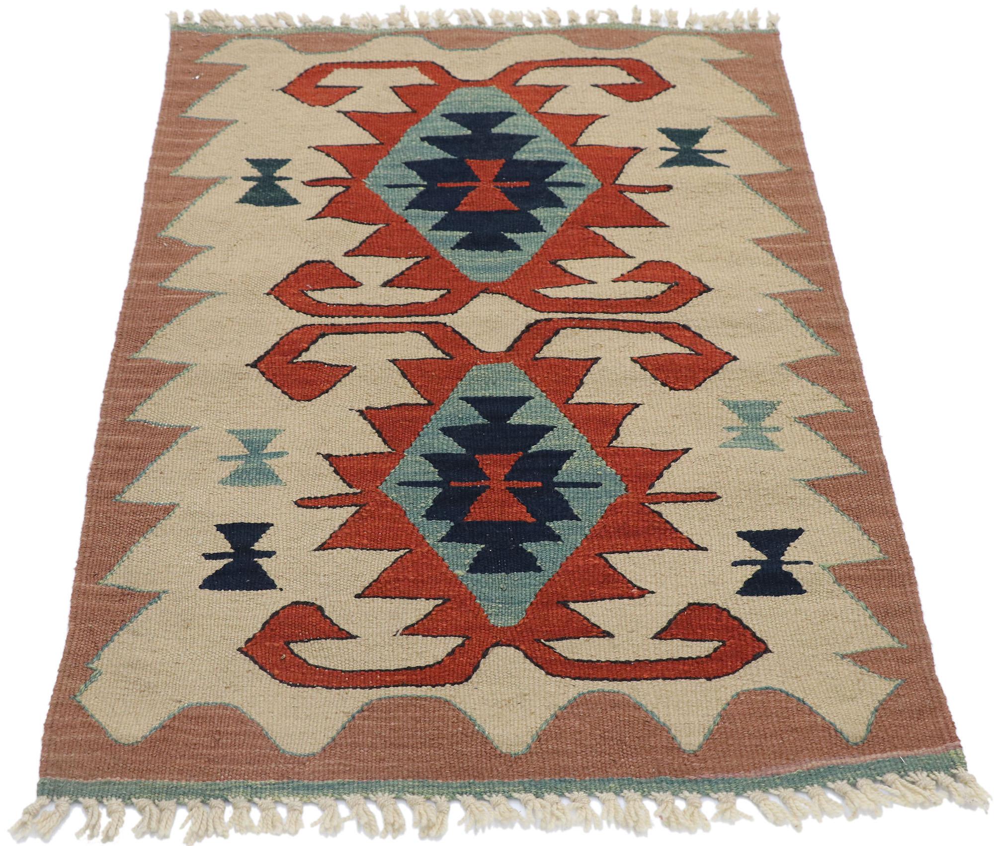 Hand-Woven Vintage Persian Shiraz Kilim Rug, Luxury Lodge Meets Modern Southwest Style For Sale