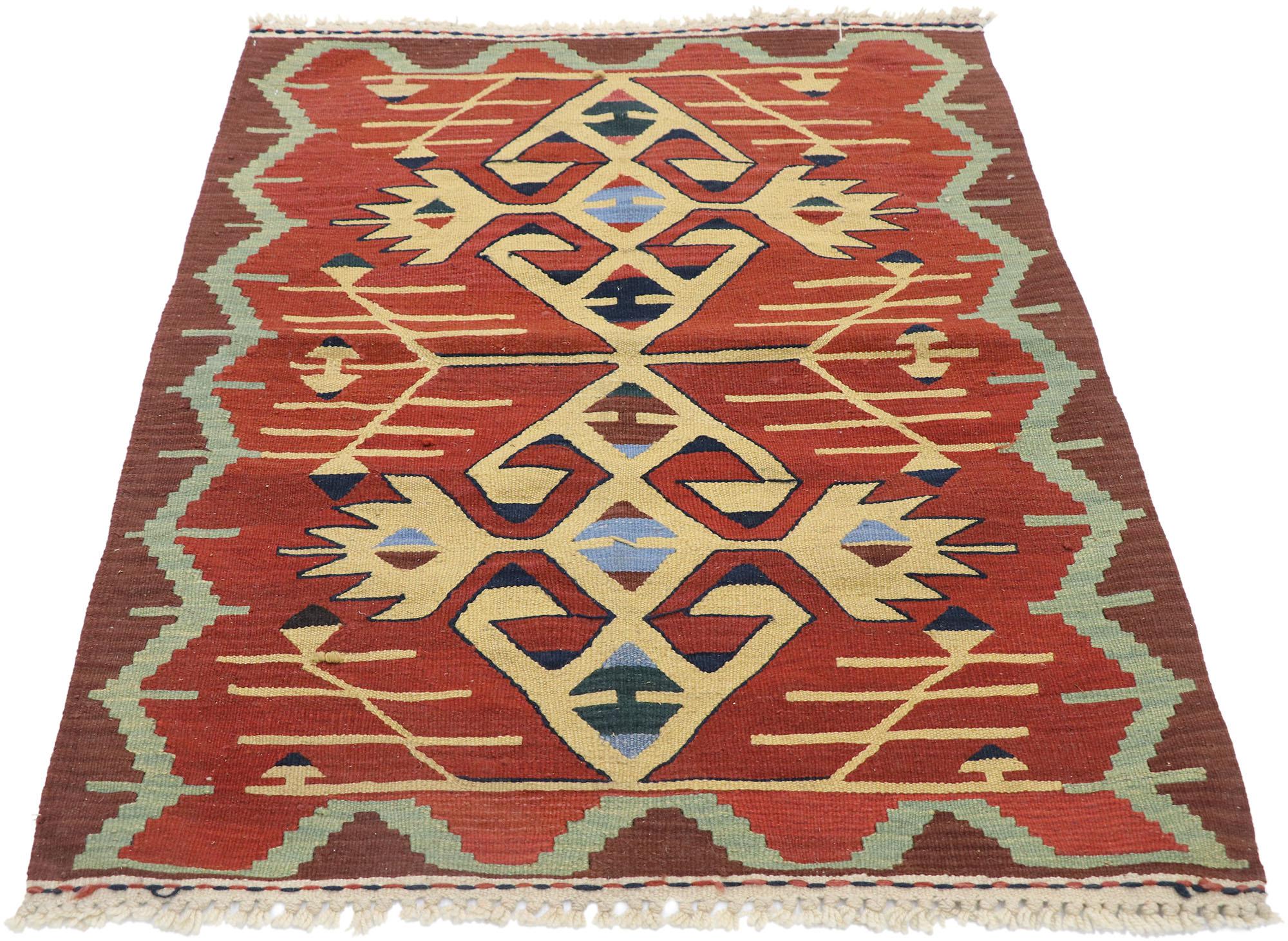 Hand-Woven Vintage Persian Shiraz Kilim Rug, Modern Southwest Style Meets Luxury Lodge For Sale