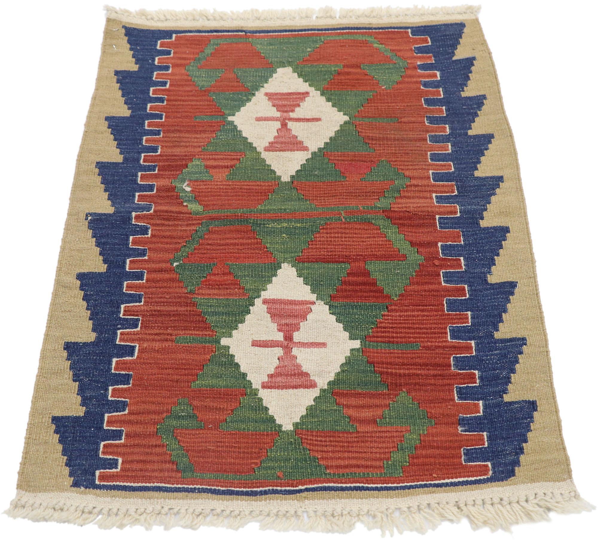 Hand-Woven Vintage Persian Shiraz Kilim Rug, Luxury Lodge Meets Sunny Southwest Style For Sale