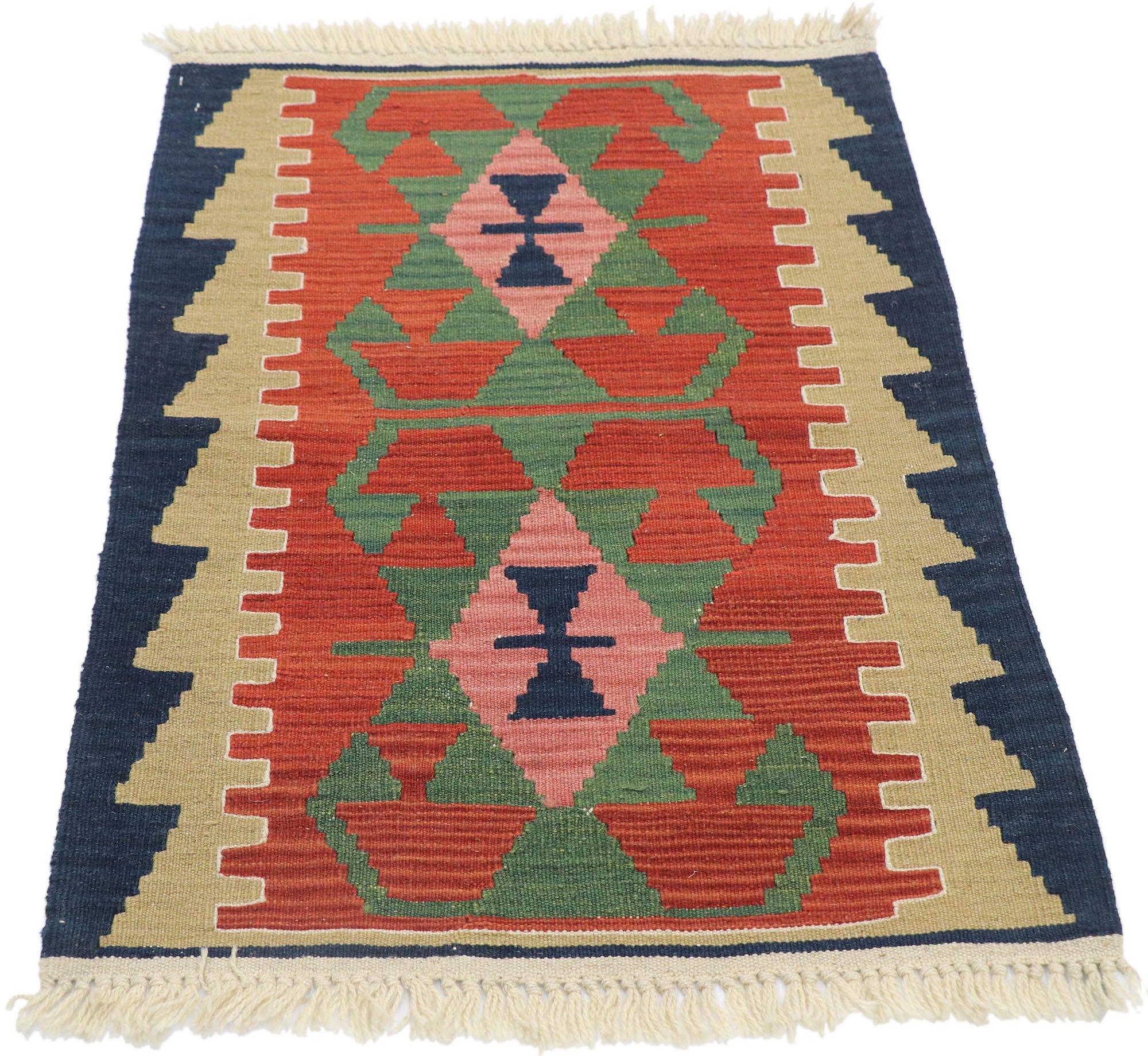 Hand-Woven Vintage Persian Shiraz Kilim Rug, Luxury Lodge Meets Sunny Southwest Style For Sale