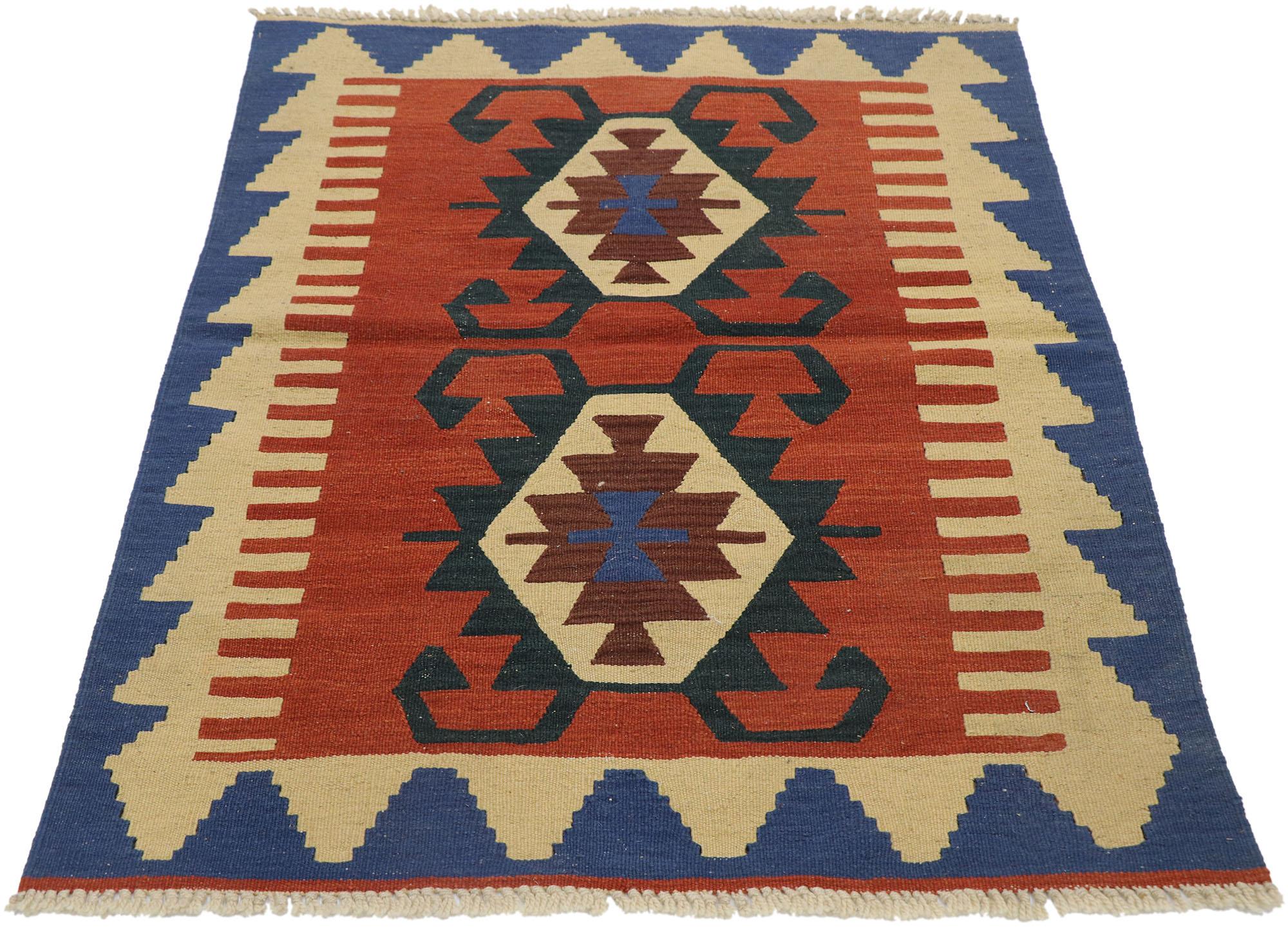 Hand-Woven Vintage Persian Shiraz Kilim Rug, Luxury Lodge Meets Nomadic Charm For Sale