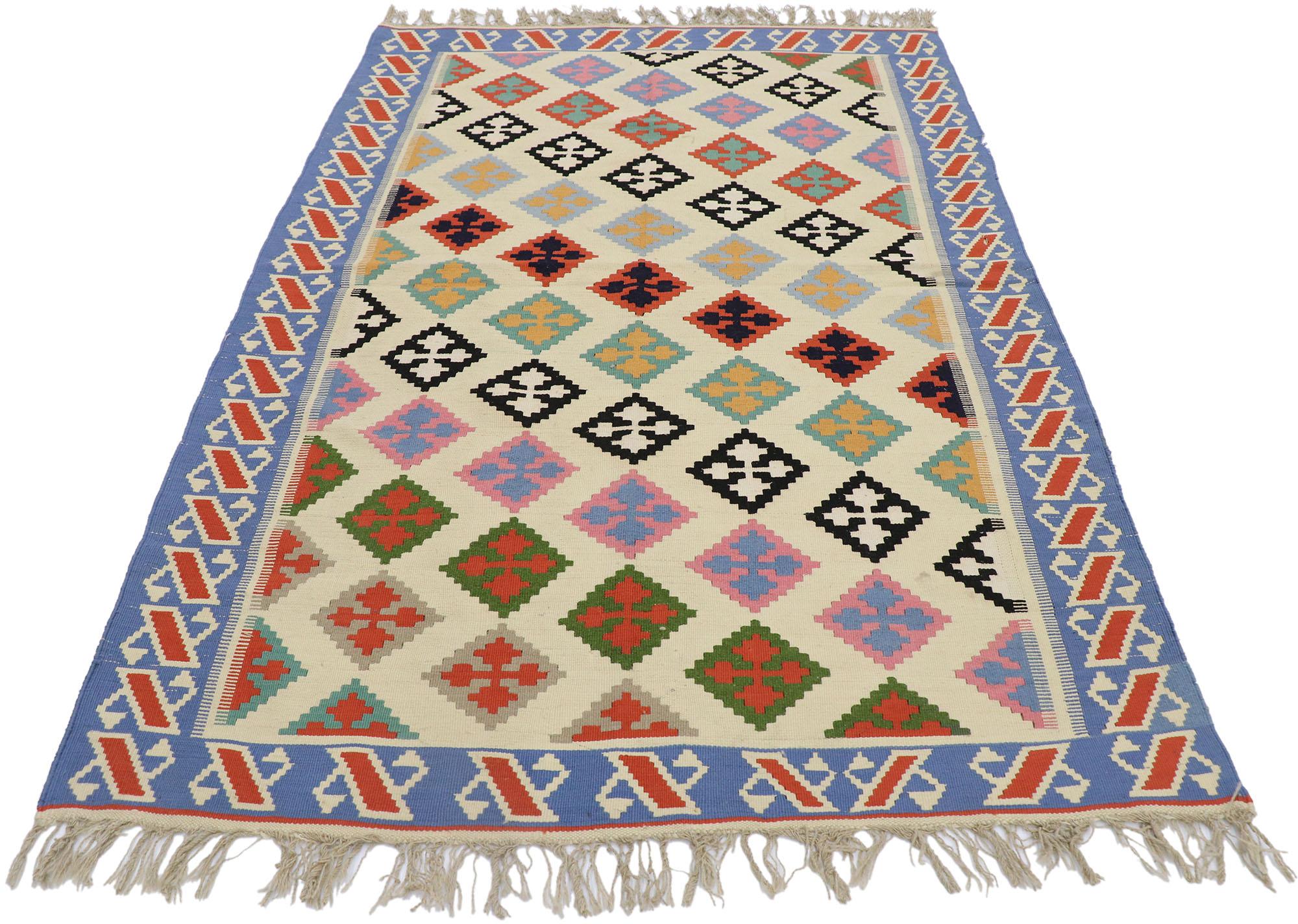 Hand-Woven Vintage Persian Shiraz Kilim Rug with Tribal Style For Sale