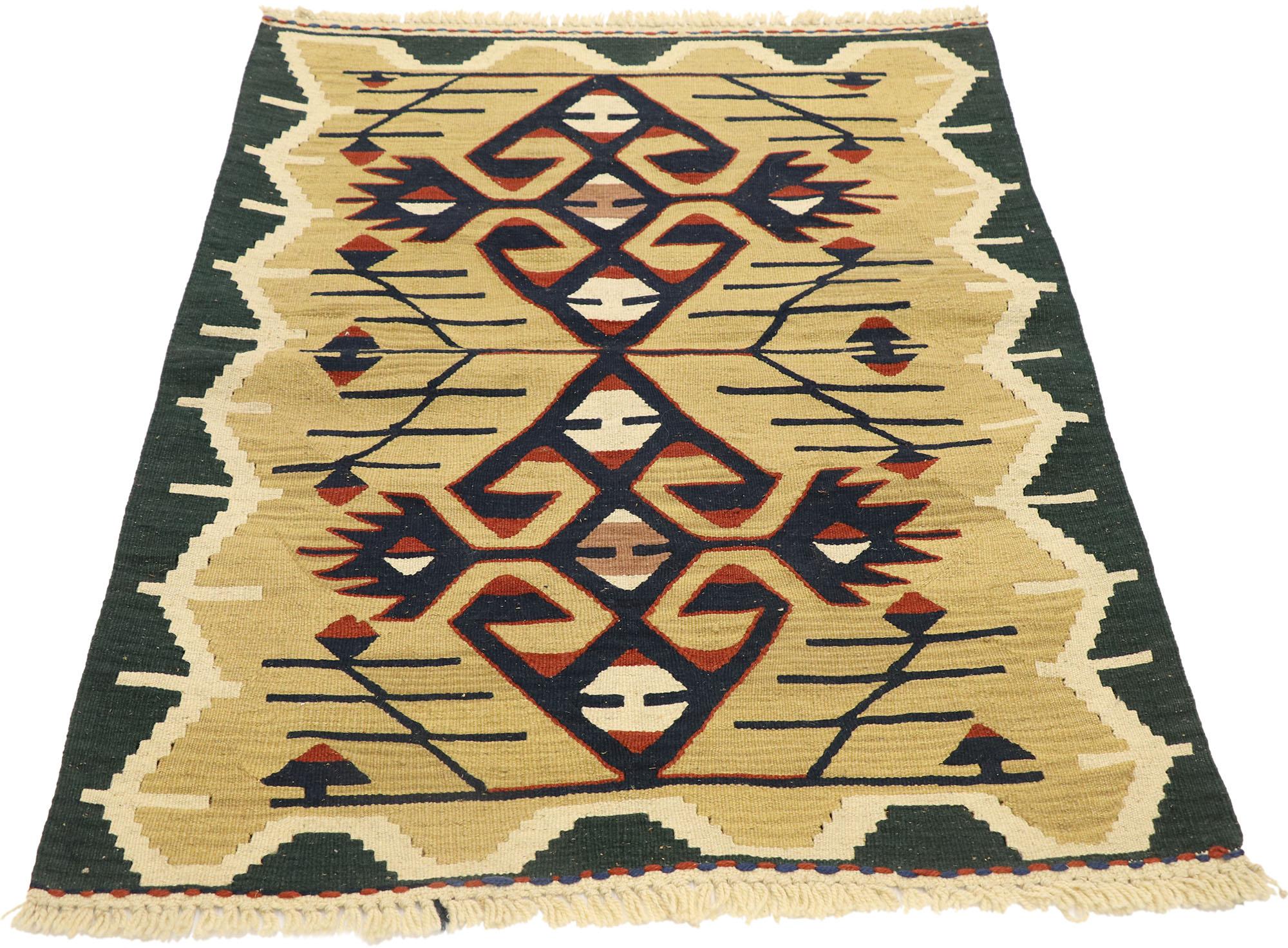 Tribal Vintage Persian Shiraz Kilim Rug, Modern Southwest Style Meets Luxury Lodge For Sale