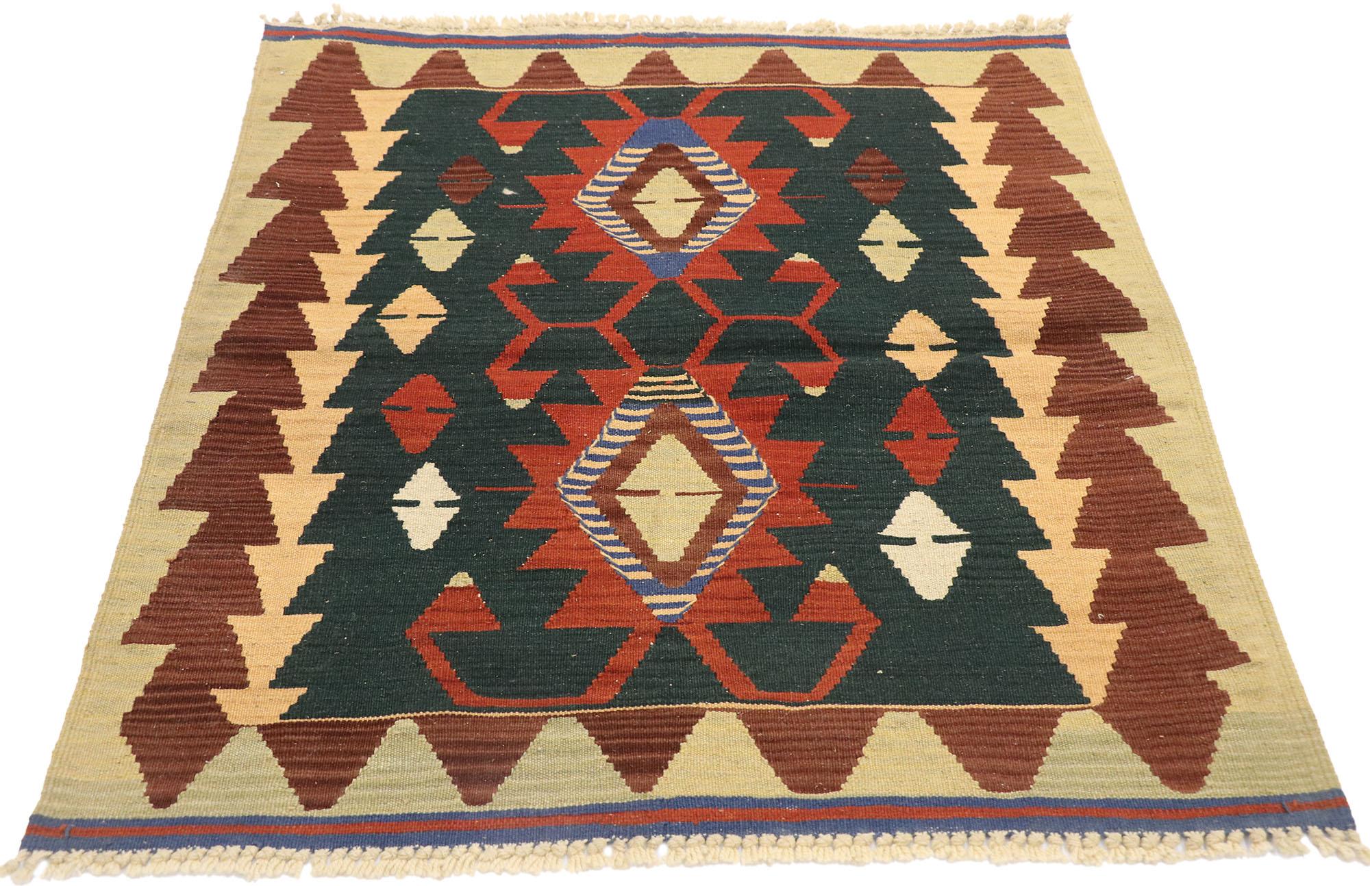Tribal Vintage Persian Shiraz Kilim Rug, Western Chic Meets Southwest Bohemian For Sale