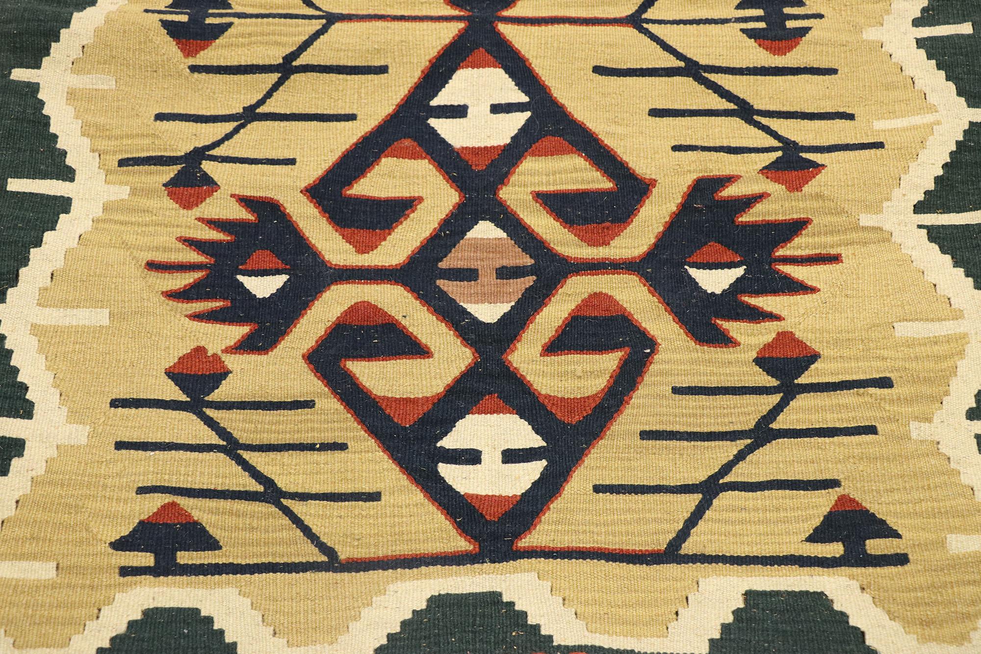 Hand-Woven Vintage Persian Shiraz Kilim Rug, Modern Southwest Style Meets Luxury Lodge For Sale