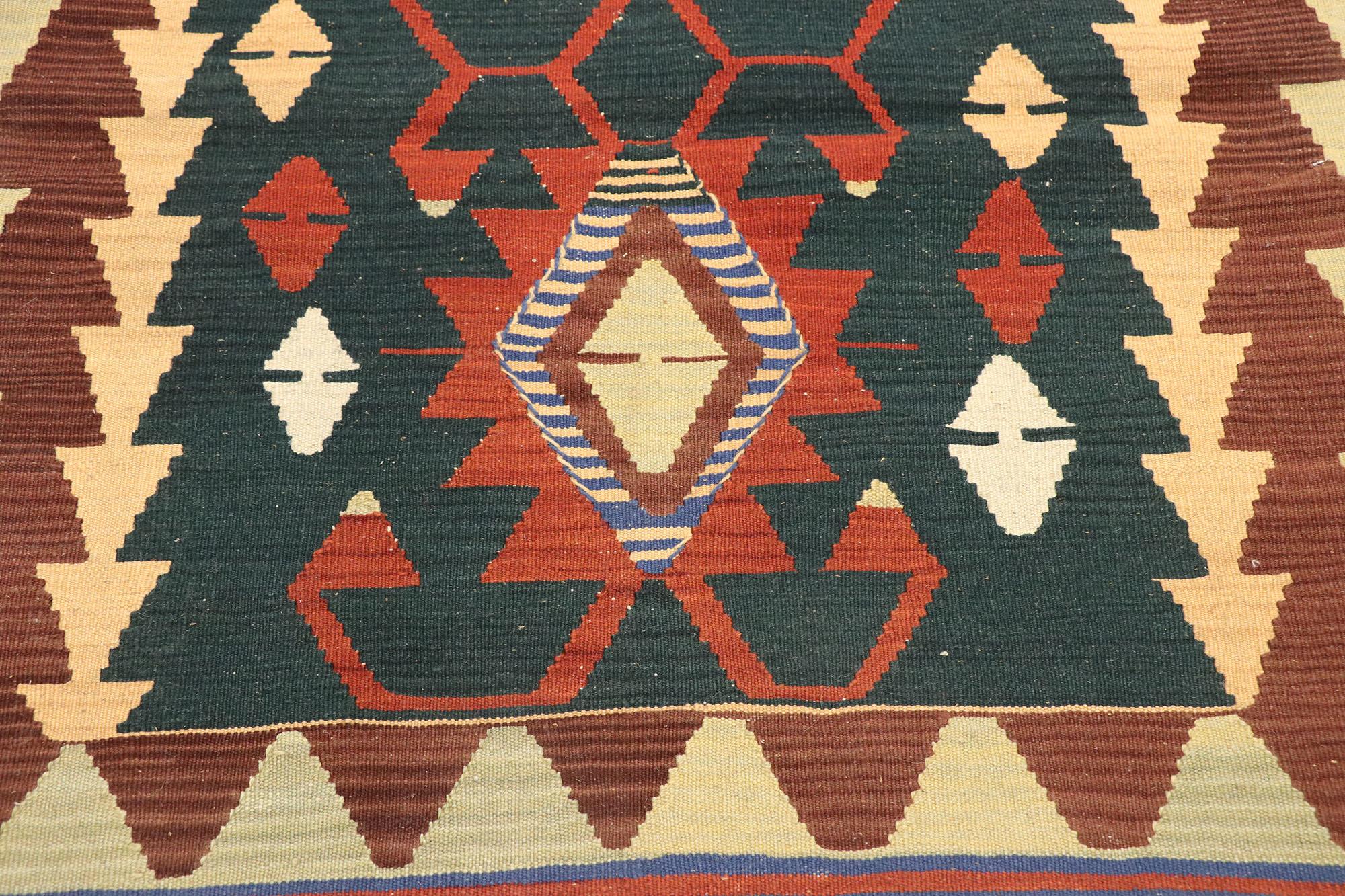 Hand-Woven Vintage Persian Shiraz Kilim Rug, Western Chic Meets Southwest Bohemian For Sale