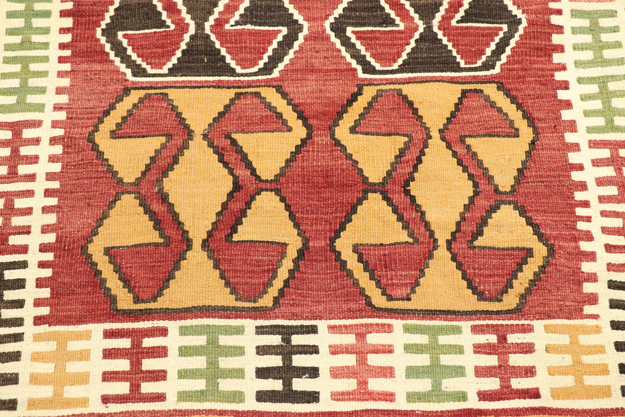 Hand-Woven Vintage Persian Shiraz Kilim Rug, Modern Desert Meets Luxury Lodge For Sale